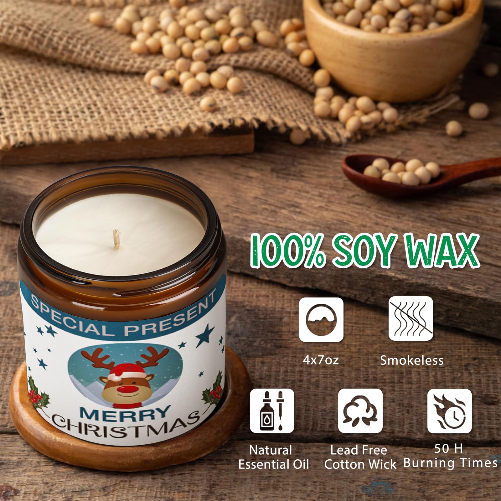 Christmas Candle Set Scented Candle Gift Set, 4 Pack 28 oz Christmas Scented Candles Over 180 Hours - AB Mystery