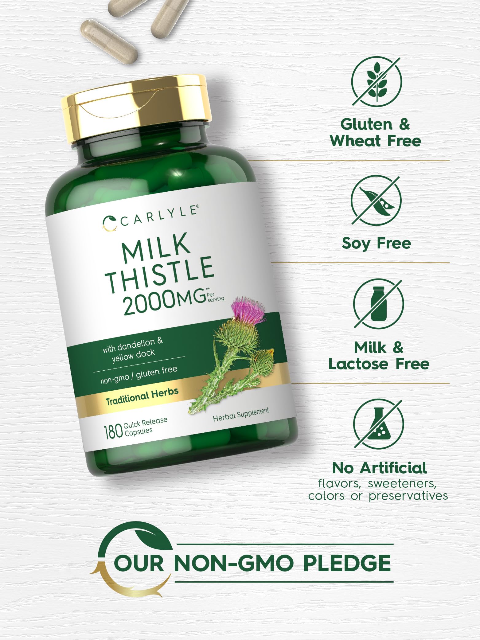 Carlyle Milk Thistle 2000mg | 180 Capsules | with Dandelion & Yellow Dock | Non-GMO - AB Mystery