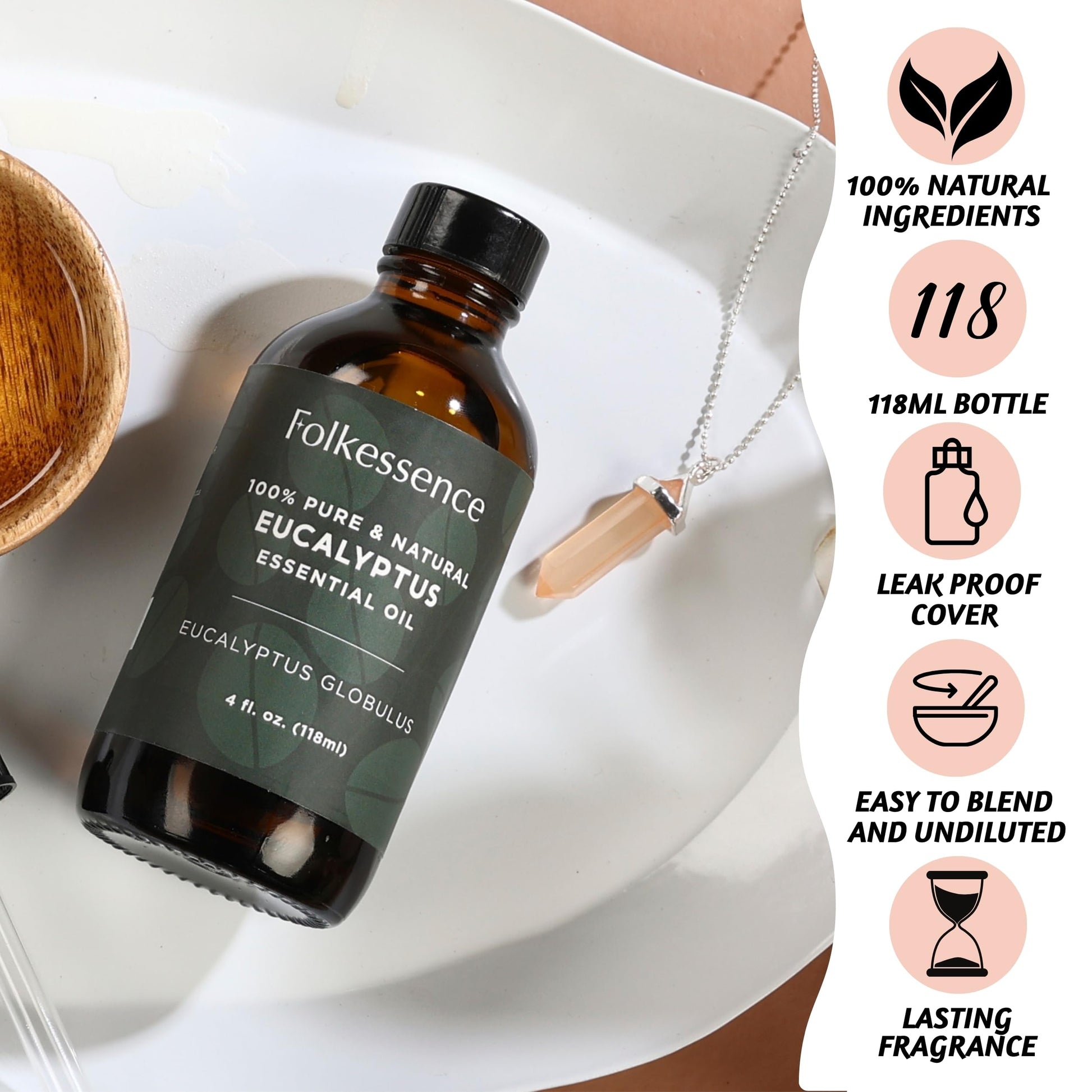 Folkulture Eucalyptus Essential Oil for Diffuser - 4 Fl Oz - 100% Pure, Natural and Undilluted Essential Oil - AB Mystery