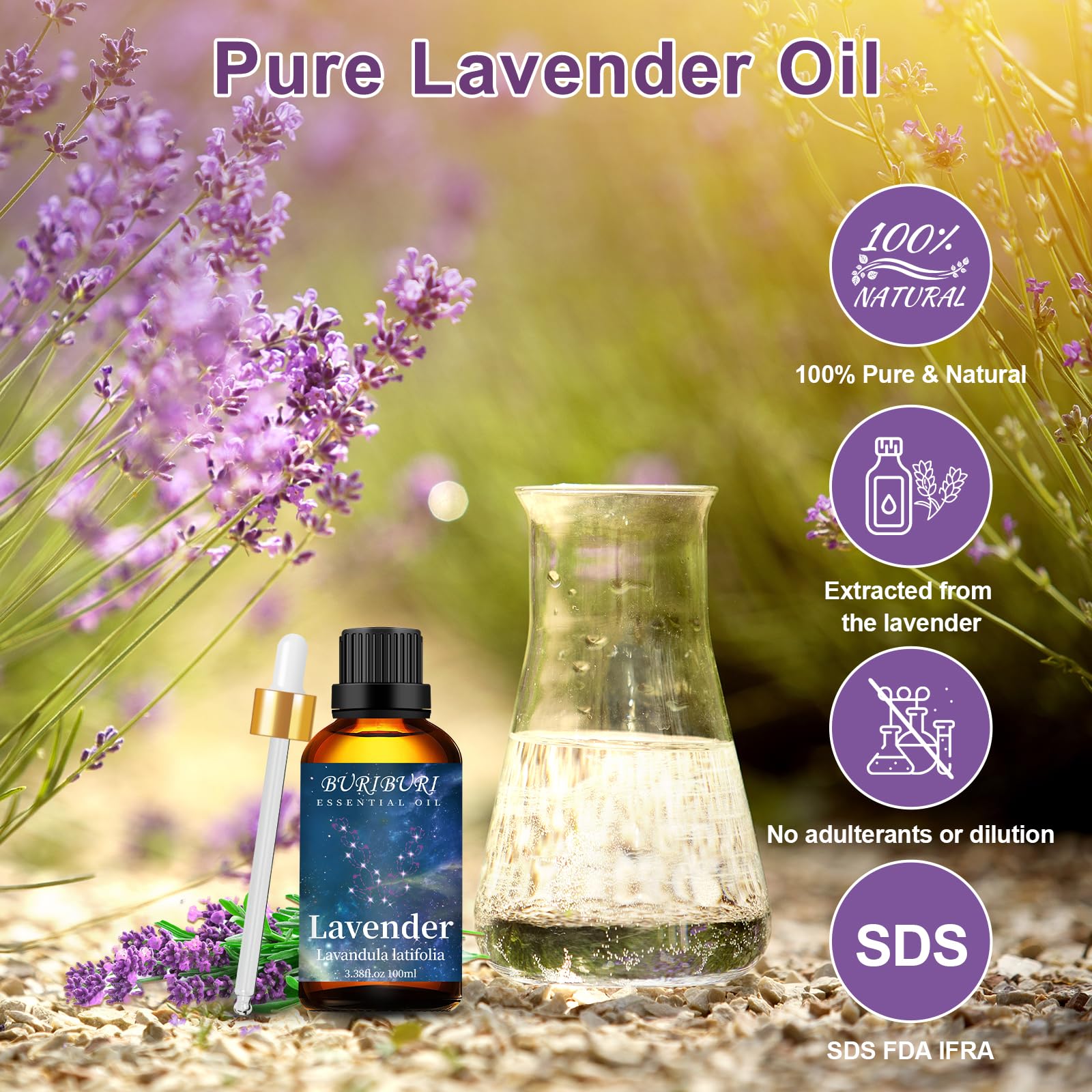 BURIBURI Lavender Essential Oil 100ML, 100% Pure Undiluted, Natural, Organic Aromatherapy Oil Lavender Oils - AB Mystery