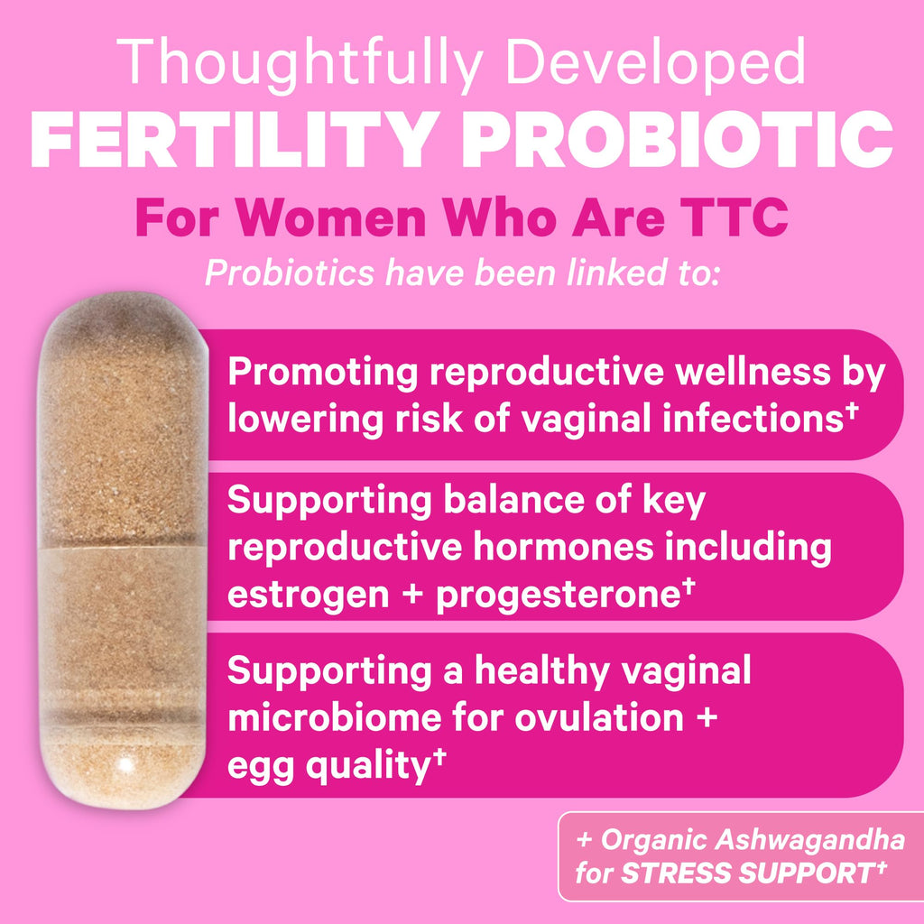 Pink Stork Fertility Support Probiotics for Women with Ashwagandha for Vaginal Health, Conception Pink Stork