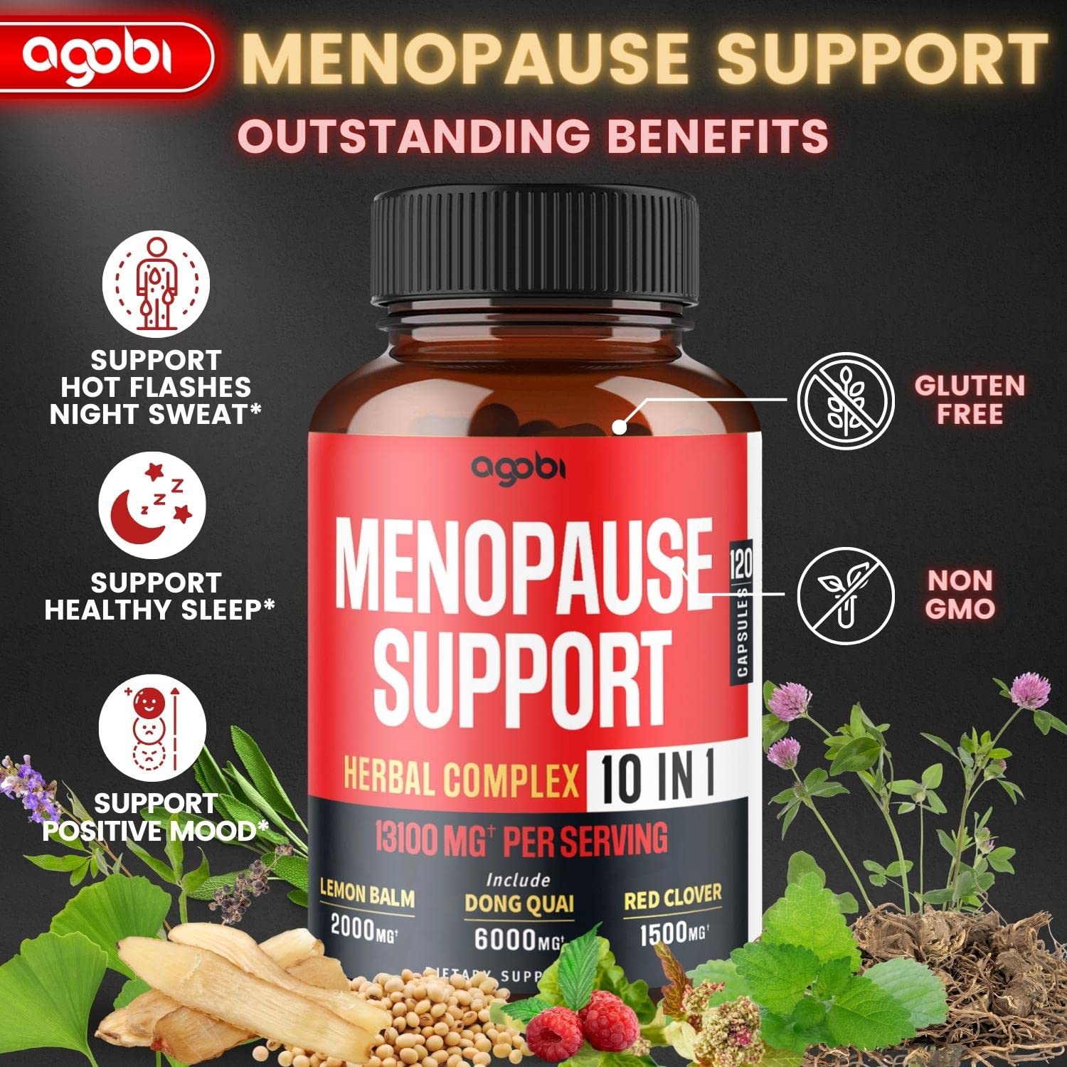 agobi Menopause Support for Women Health 13100 Mg - 10in1 with Dong Quai, Lemon Balm - AB Mystery