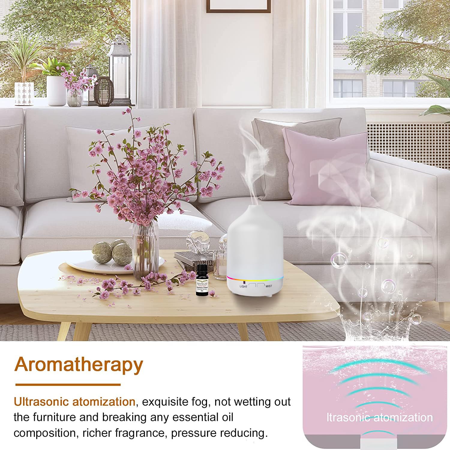 Diffusers 200ml Resin Colorful Essential Oil Diffuser with Adjustable Mist Mode,Auto Off Aroma Diffuser - AB Mystery