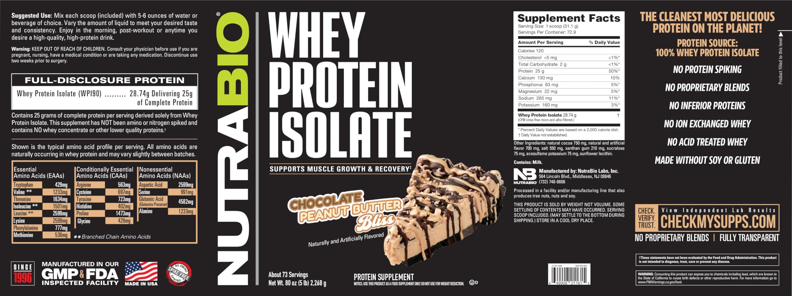 NutraBio Whey Protein Isolate Supplement – 25g of Protein Per Scoop with Complete - AB Mystery