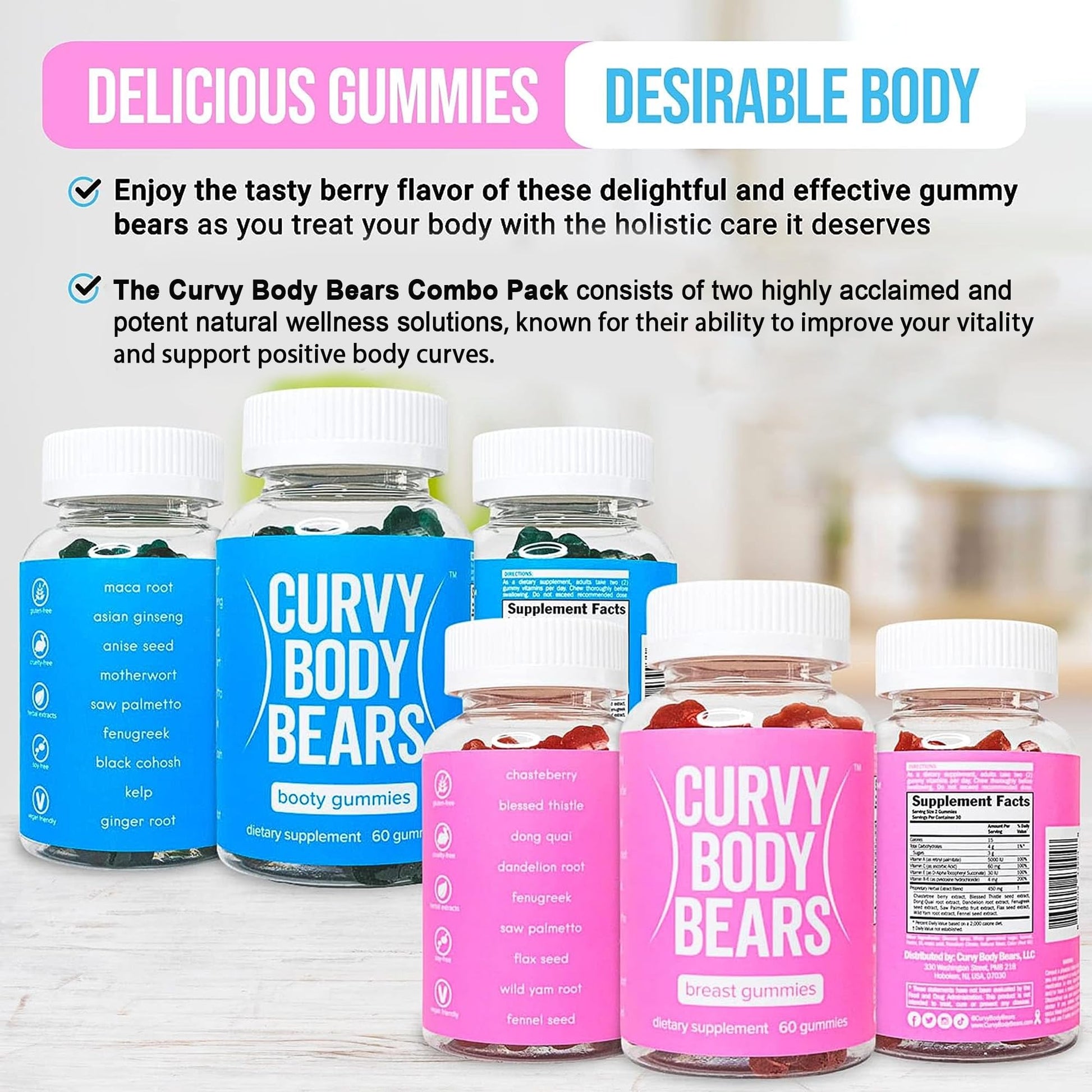 Curvy Body Bears Gummies Combo Pack - Chest and Bum Gummies - Workout Aid - AB Mystery