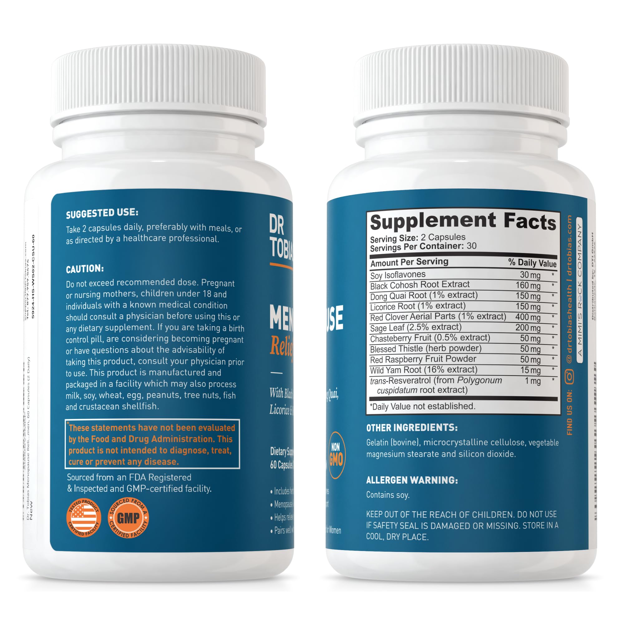 Dr. Tobias Menopause Relief Supplement with Black Cohosh, Soy Isoflavones, and Don Quai - AB Mystery