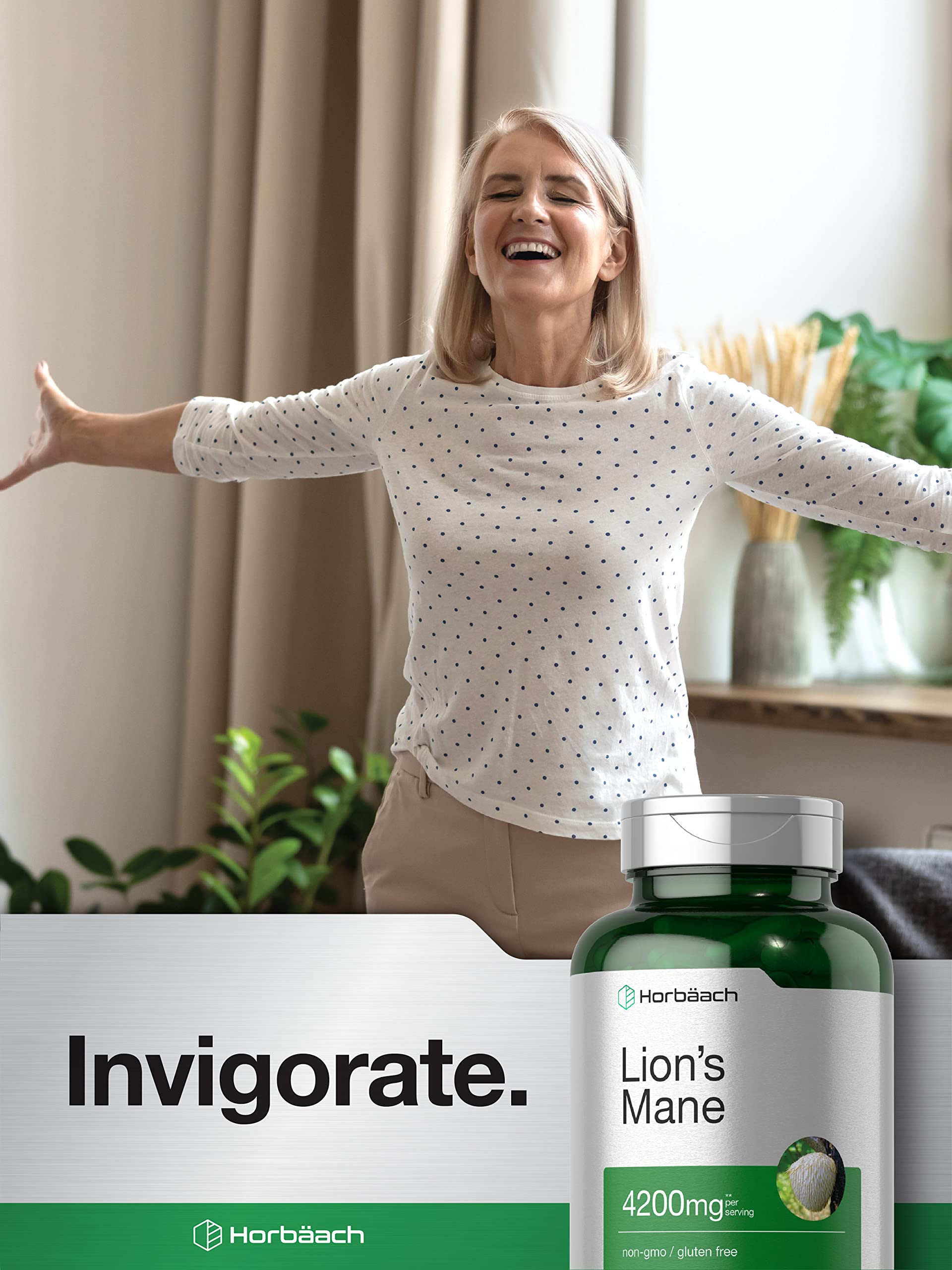 Horbäach Lions Mane Mushroom Extract | 4200mg | 120 Capsules | Vegetarian - AB Mystery