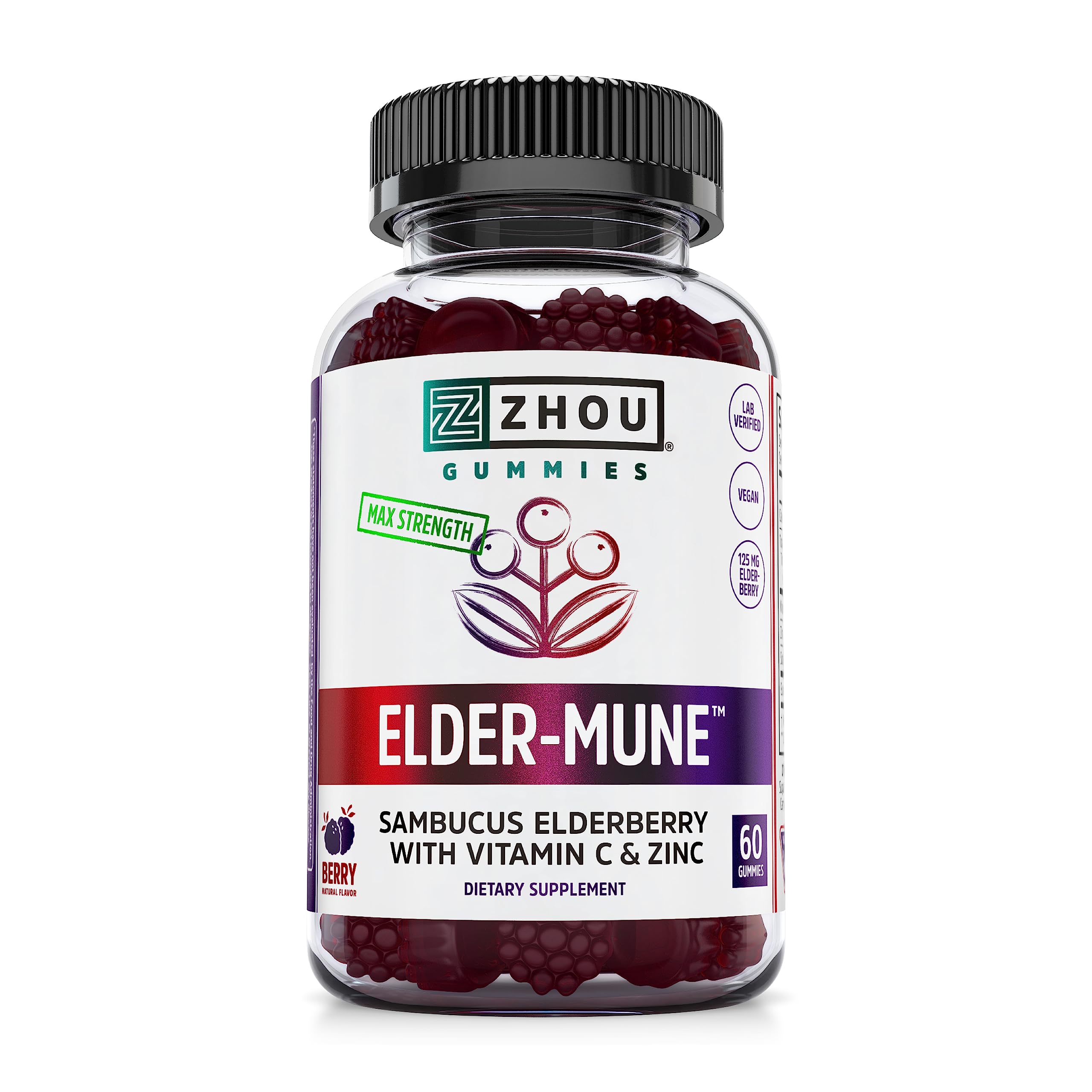 Zhou Nutrition Elder-Mune Sambucus Elderberry Gummies with Zinc and Vitamin C & vH - AB Mystery