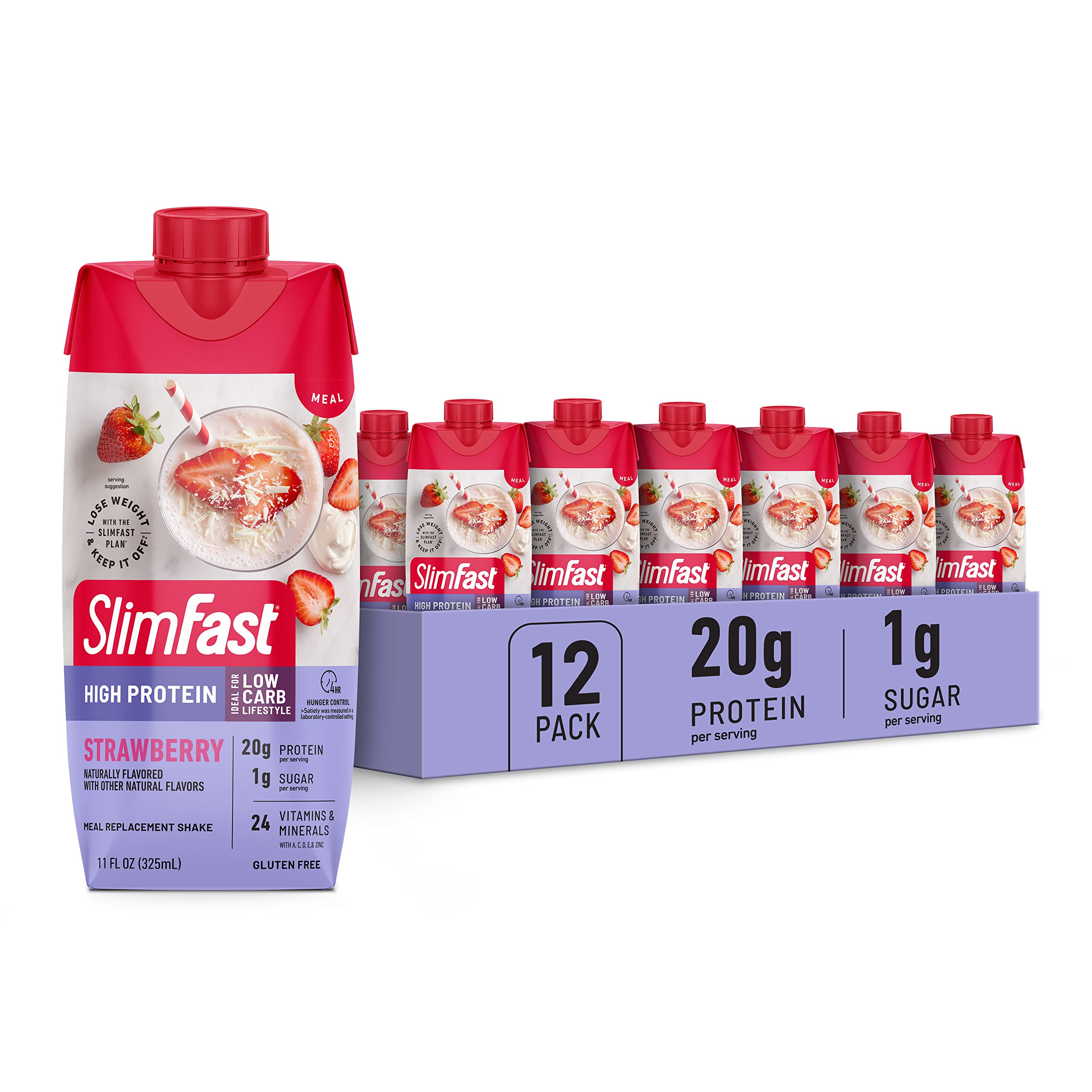 SlimFast Protein Shake, Strawberry- 20g Protein, Meal Replacement Shake Ready to Drink