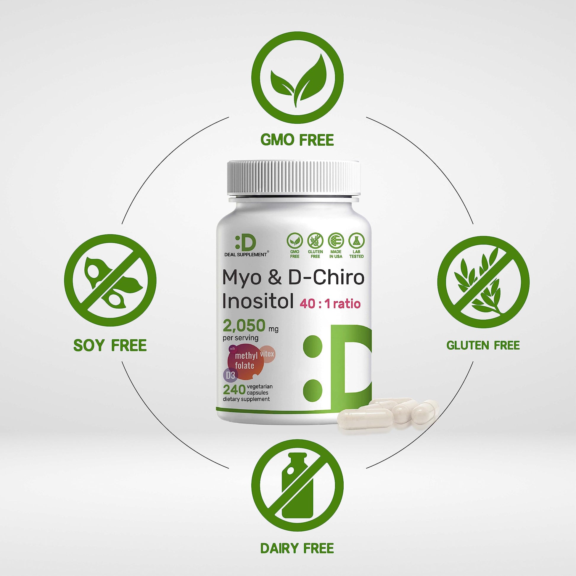 Myo-Inositol & D-Chiro Inositol Supplement (40:1) 2,050mg Per Serving, 240 Veggie Cap - AB Mystery