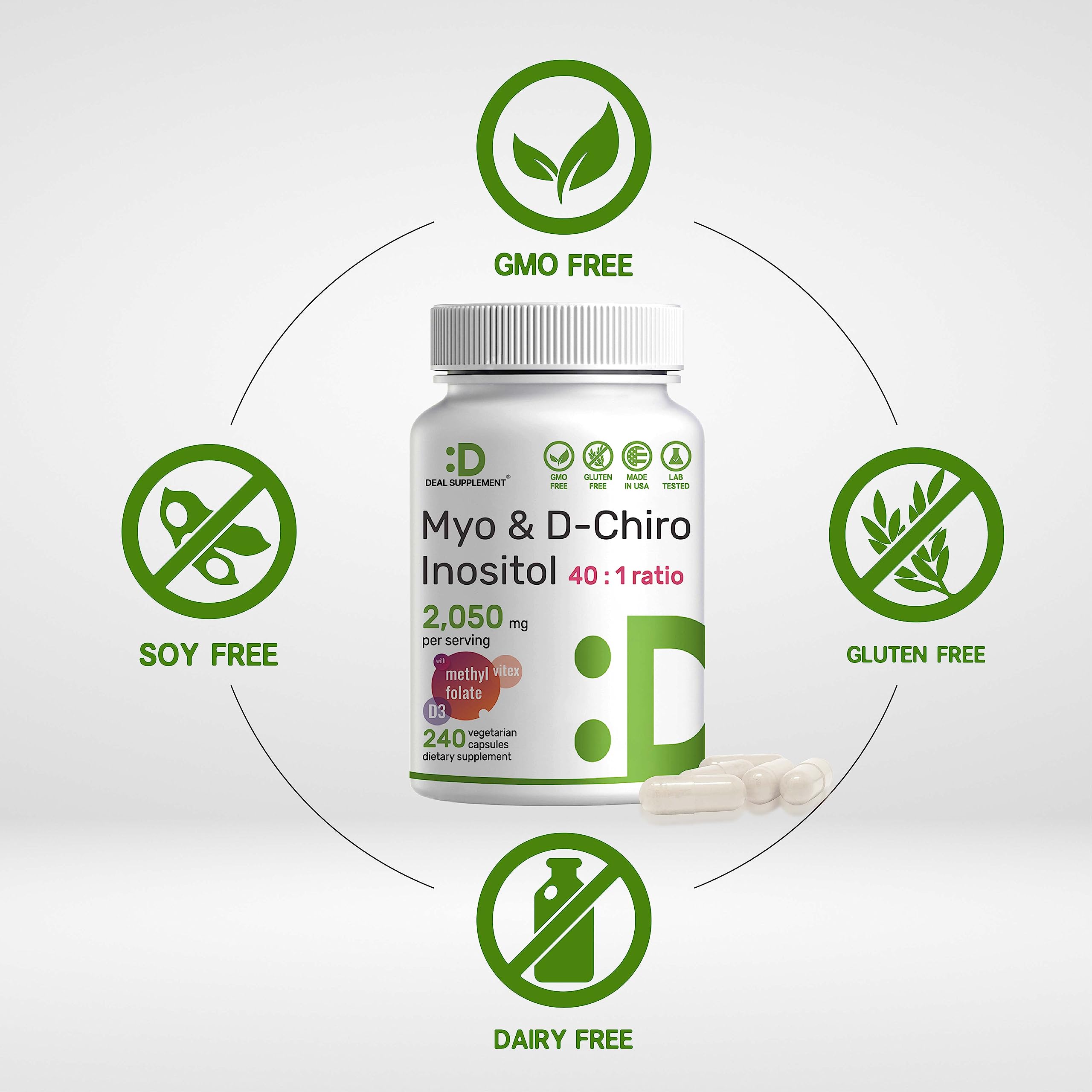 Myo-Inositol & D-Chiro Inositol Supplement (40:1) 2,050mg Per Serving, 240 Veggie Cap - AB Mystery