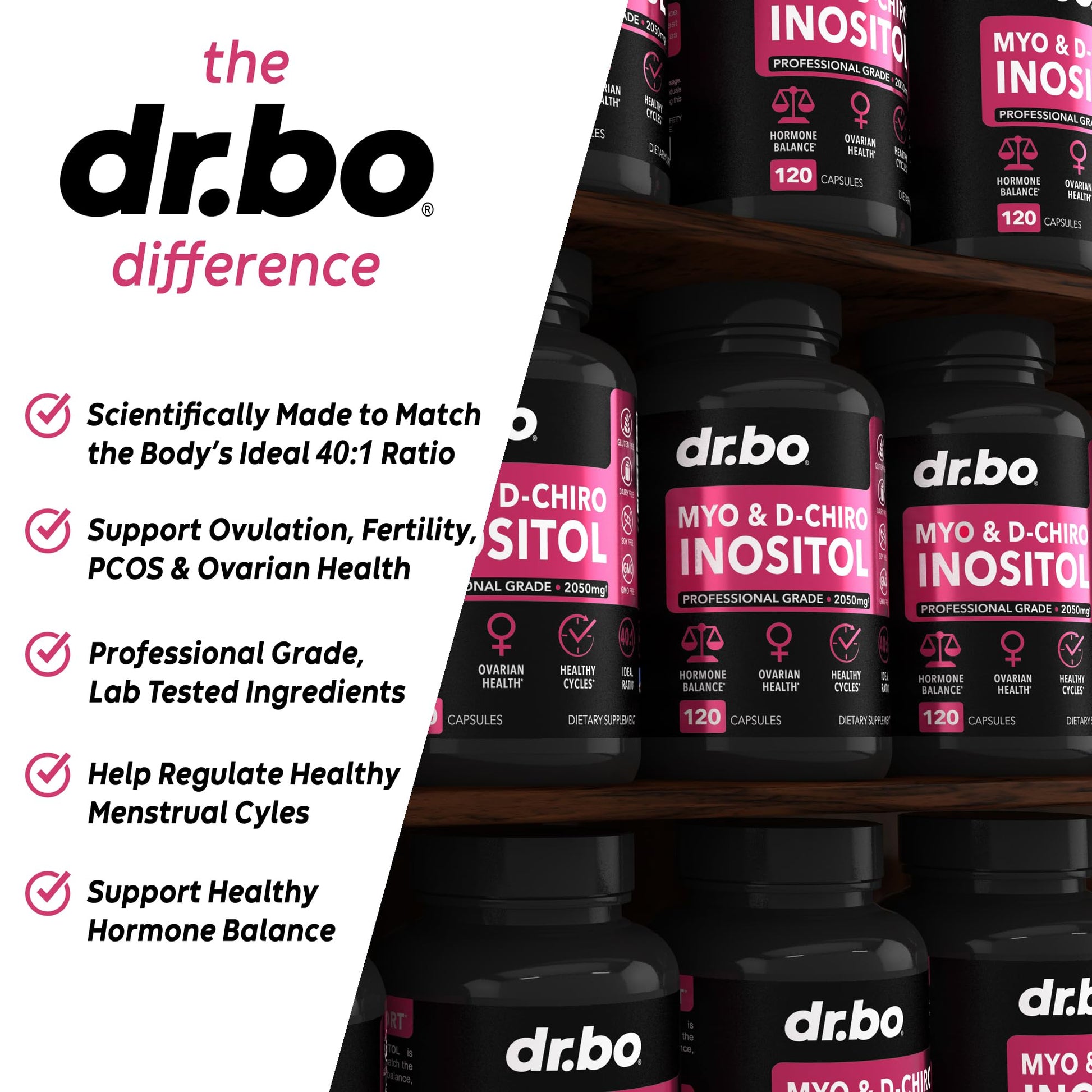 Myo-Inositol & D-Chiro Inositol Supplement Capsules - 40:1 Ratio Hormone Balance - AB Mystery