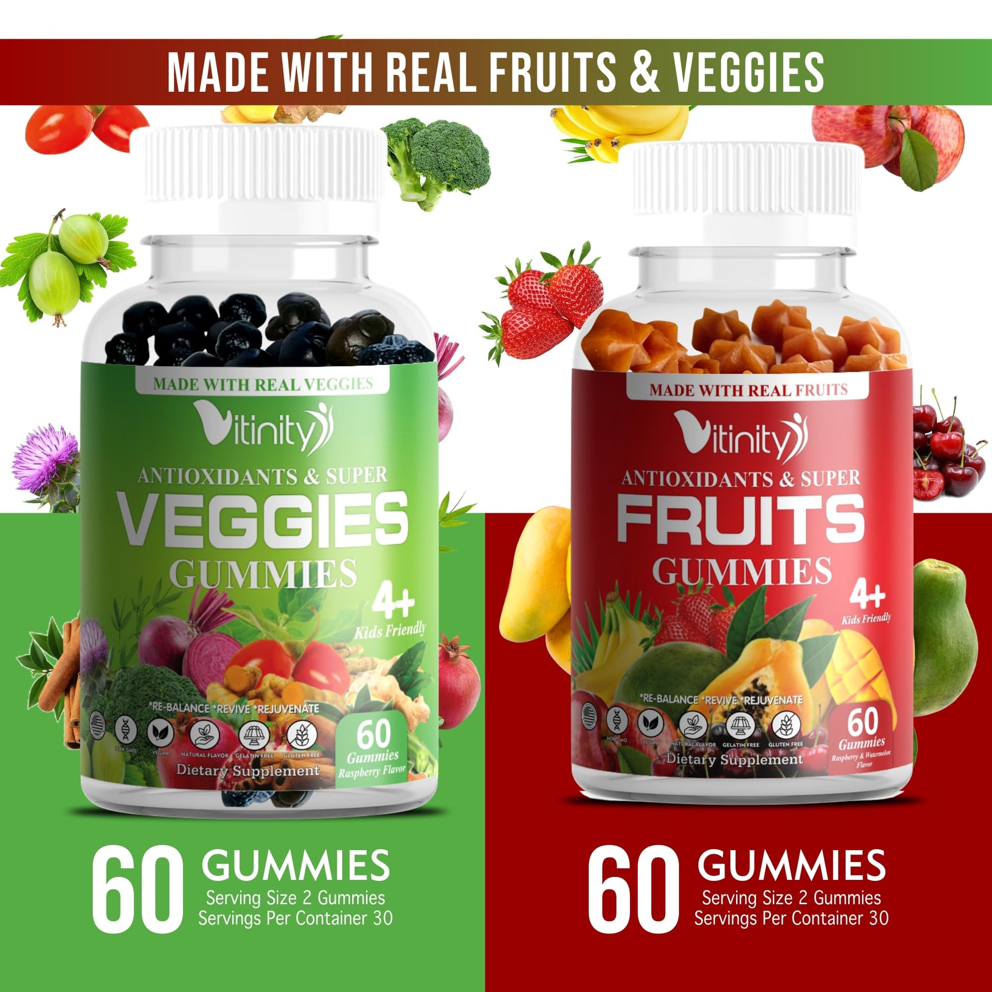 VITINITY Made with Real Fruit-Real Veggie Gummies-Superfood Vegetable Vitamin Sup - AB Mystery