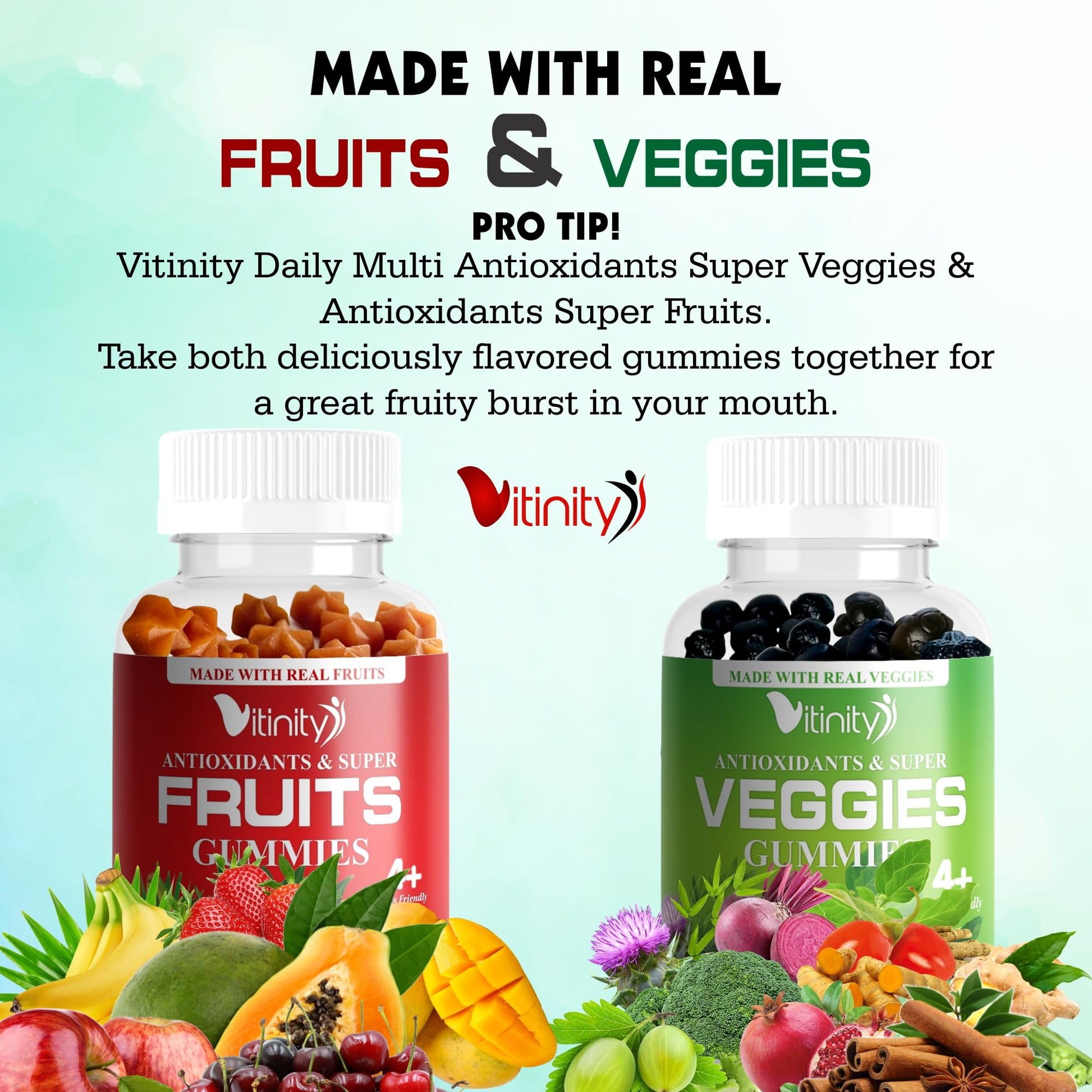 VITINITY Made with Real Fruit-Real Veggie Gummies-Superfood Vegetable Vitamin Sup - AB Mystery
