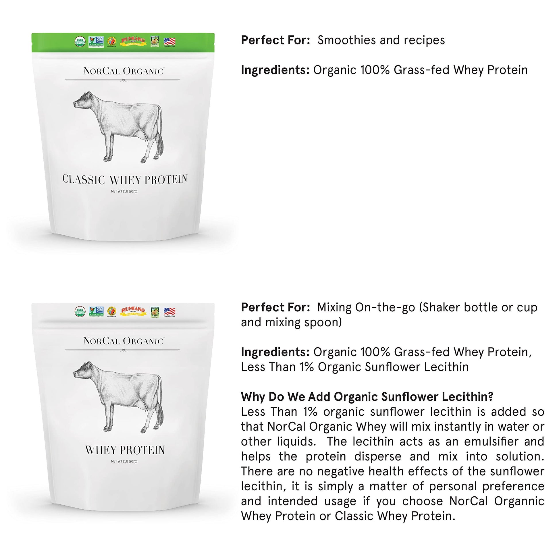 NorCal Organic Classic Whey Protein - 2lbs Bulk | 100% Grass-Fed & Finished - AB Mystery