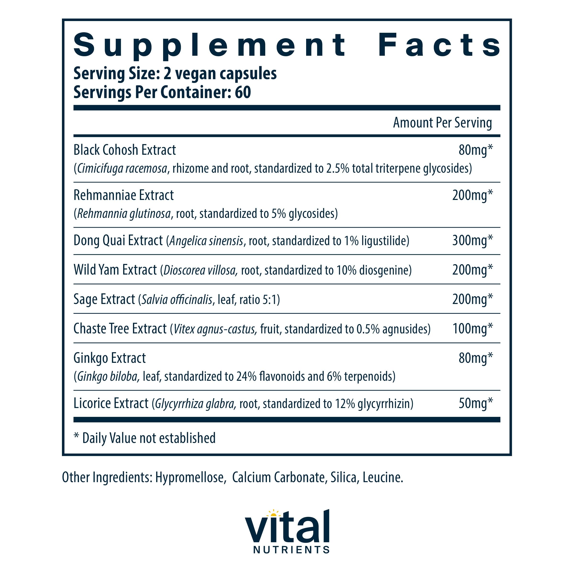Vital Nutrients Menopause Support | Vegan Supplement for Women | Herbal Complex - AB Mystery
