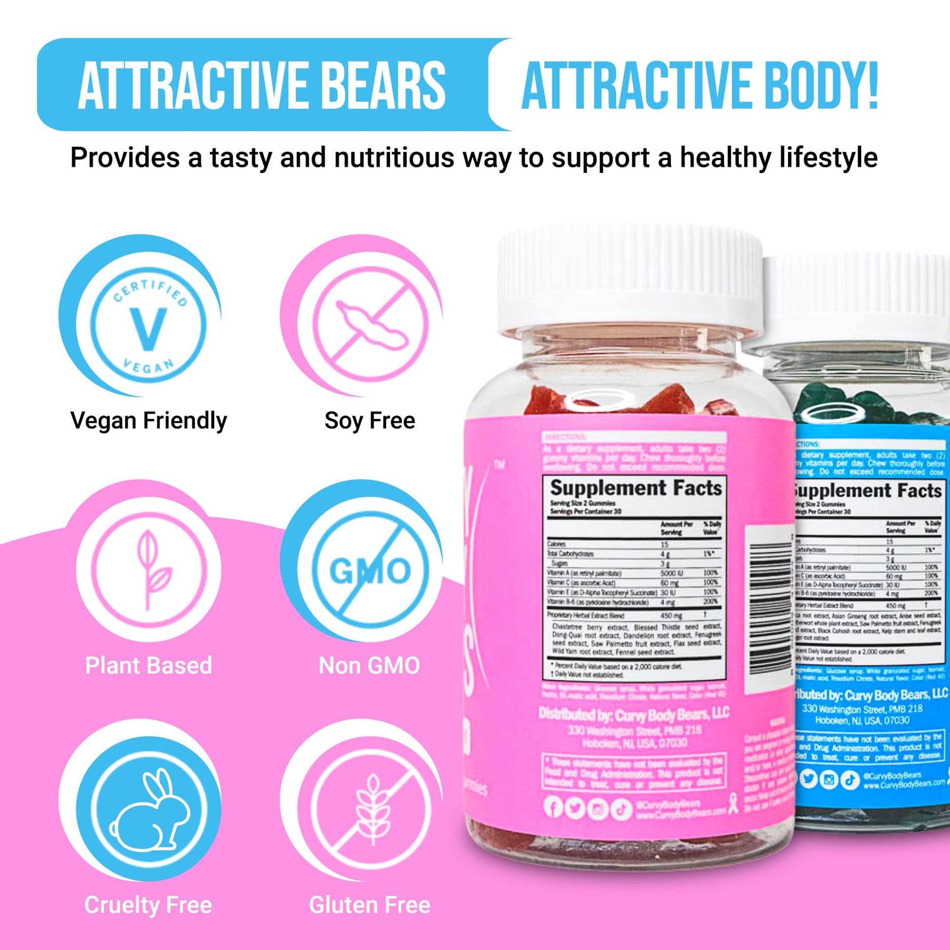 Curvy Body Bears Gummies Combo Pack - Chest and Bum Gummies - Workout Aid - AB Mystery