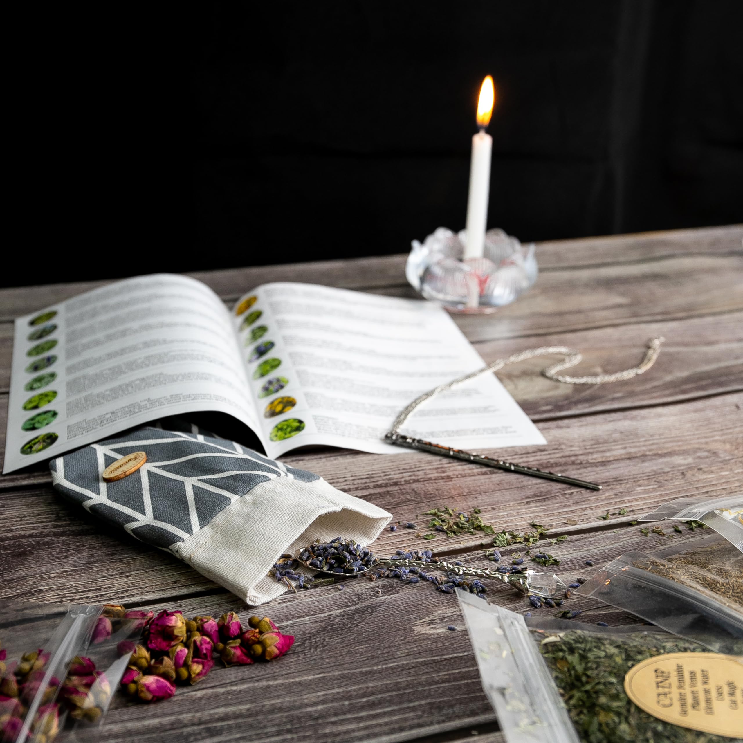 JUSTASHOW 61PCS Witchcraft Supplies for Wiccan Spells, Witchcraft Starter Kit, Spell Candles - AB Mystery