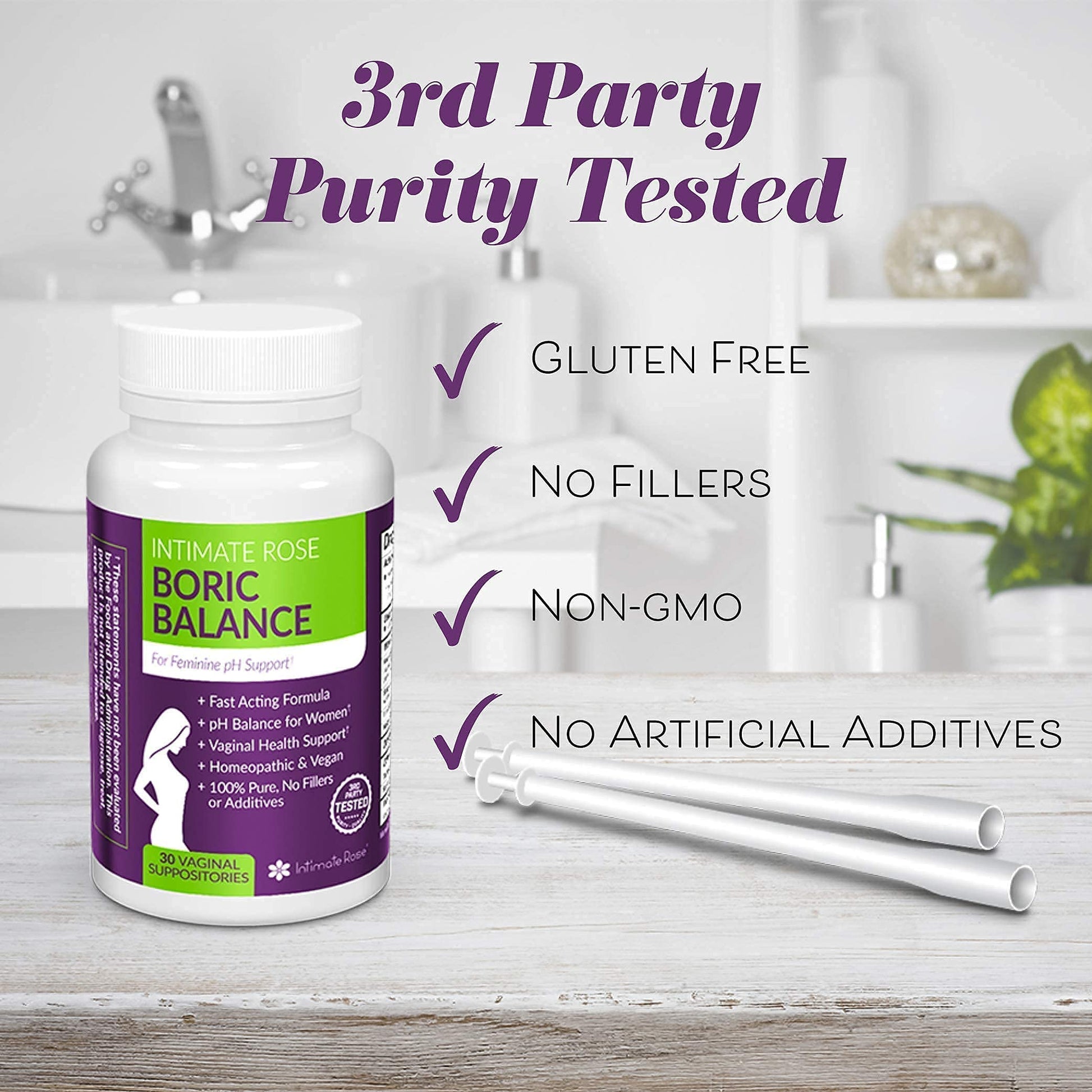 Intimate Rose Boric Acid Vaginal Suppositories - 30 Count (600mg) + 37 Applicators - Feminine Balance - AB Mystery