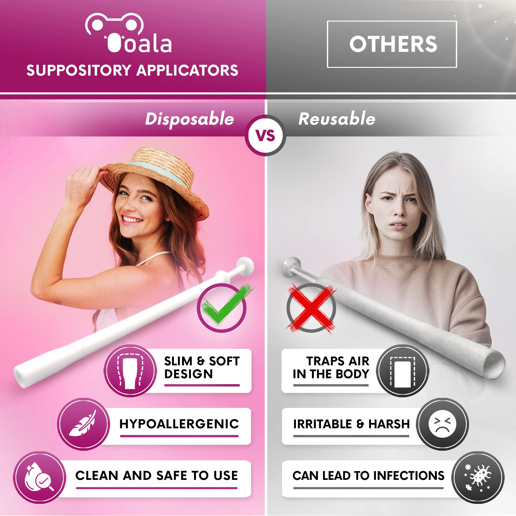 Ooala Disposable Vaginal Suppository Applicators (30-Pack) | Fits Most Brands, Pills, Tablets and Boric Acid - AB Mystery