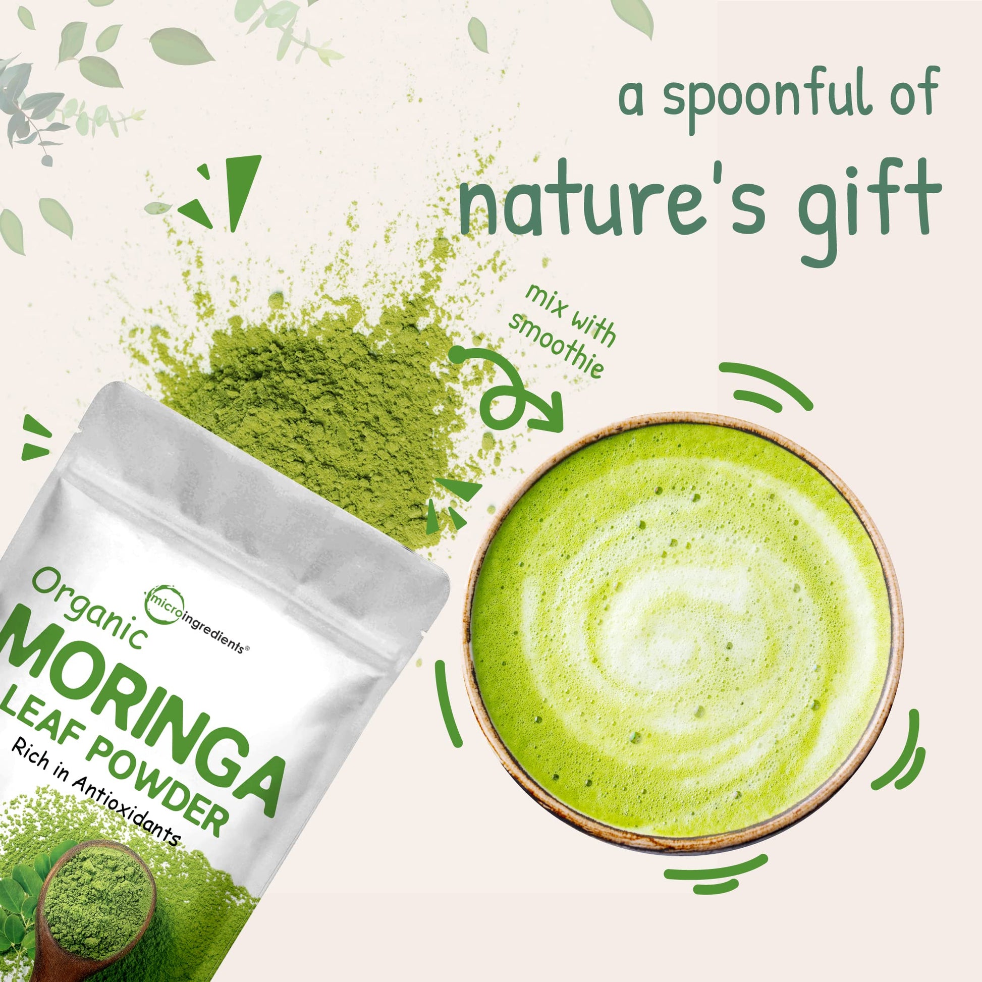 Organic Moringa Oleifera Leaf Powder for Hair, 2 Pounds, Rich in Antioxidants and Immune - AB Mystery