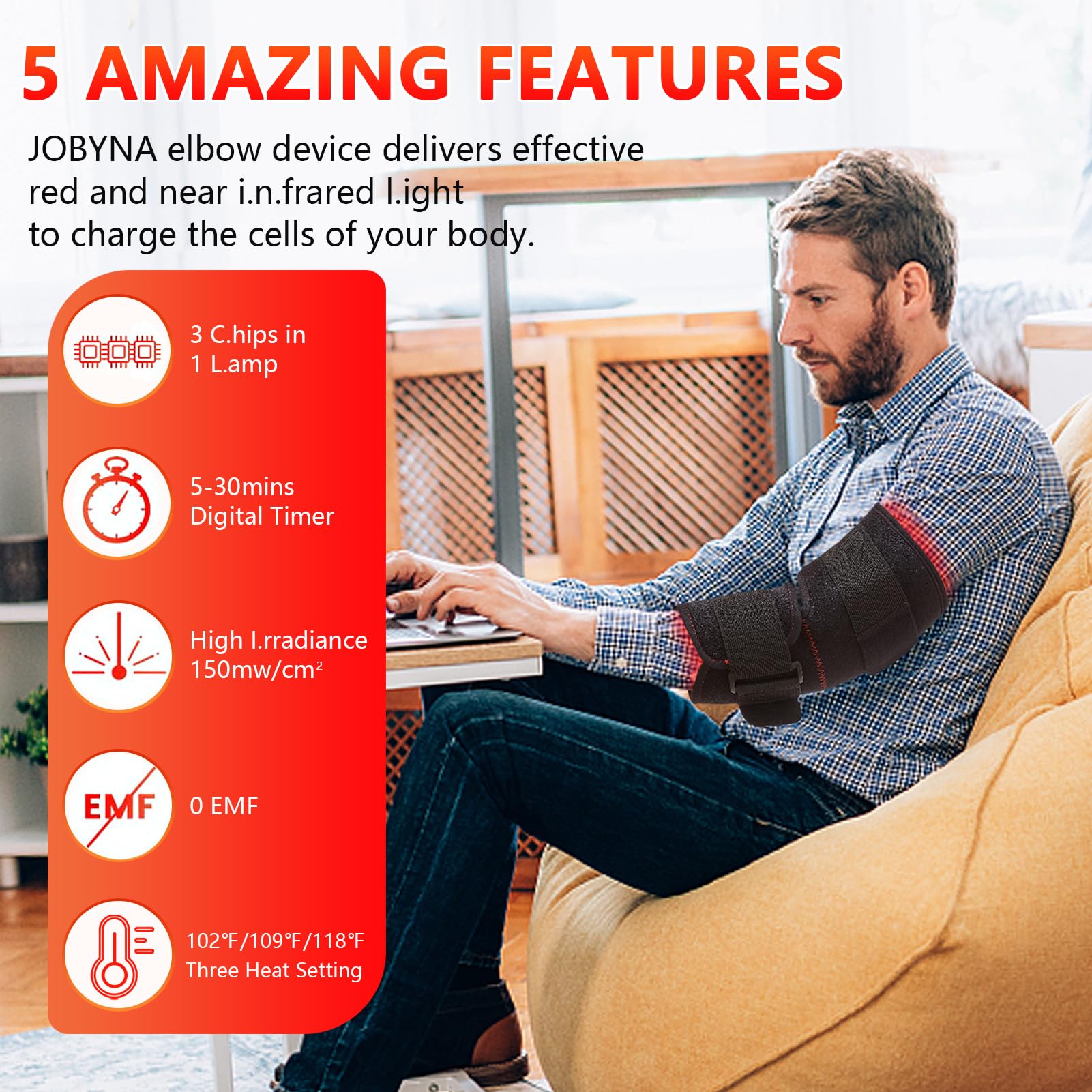 JOBYNA Red and I.nfrared L.ight T.herapy for Elbow Wrap, 850nm Near I.nfrared L.ight & 660nm - AB Mystery