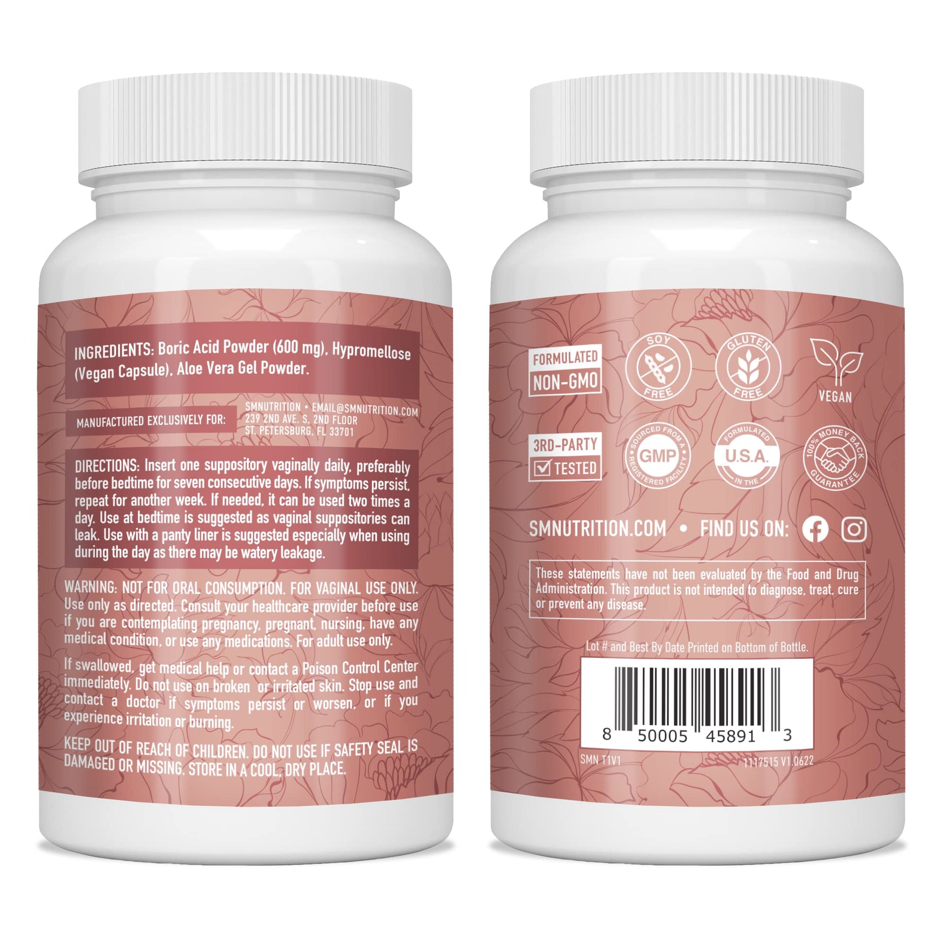 Boric Acid Suppositories for Women | 600mg | for pH Balance, Vaginal Odor & Itching | Feminine Intimate Health - AB Mystery