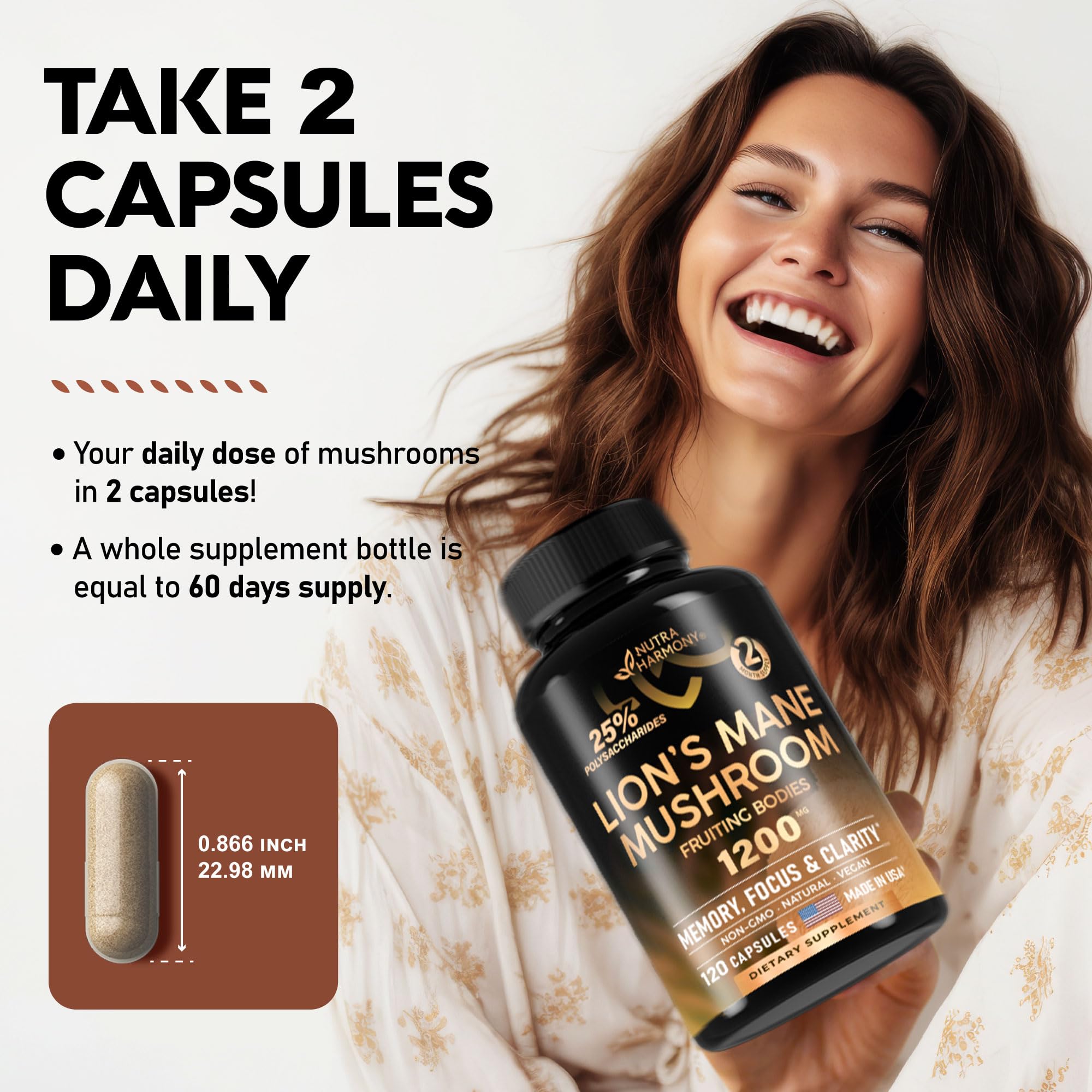 Organic Lions Mane - Certified Mushroom Supplement - Made in USA - Fruiting Bodies - AB Mystery