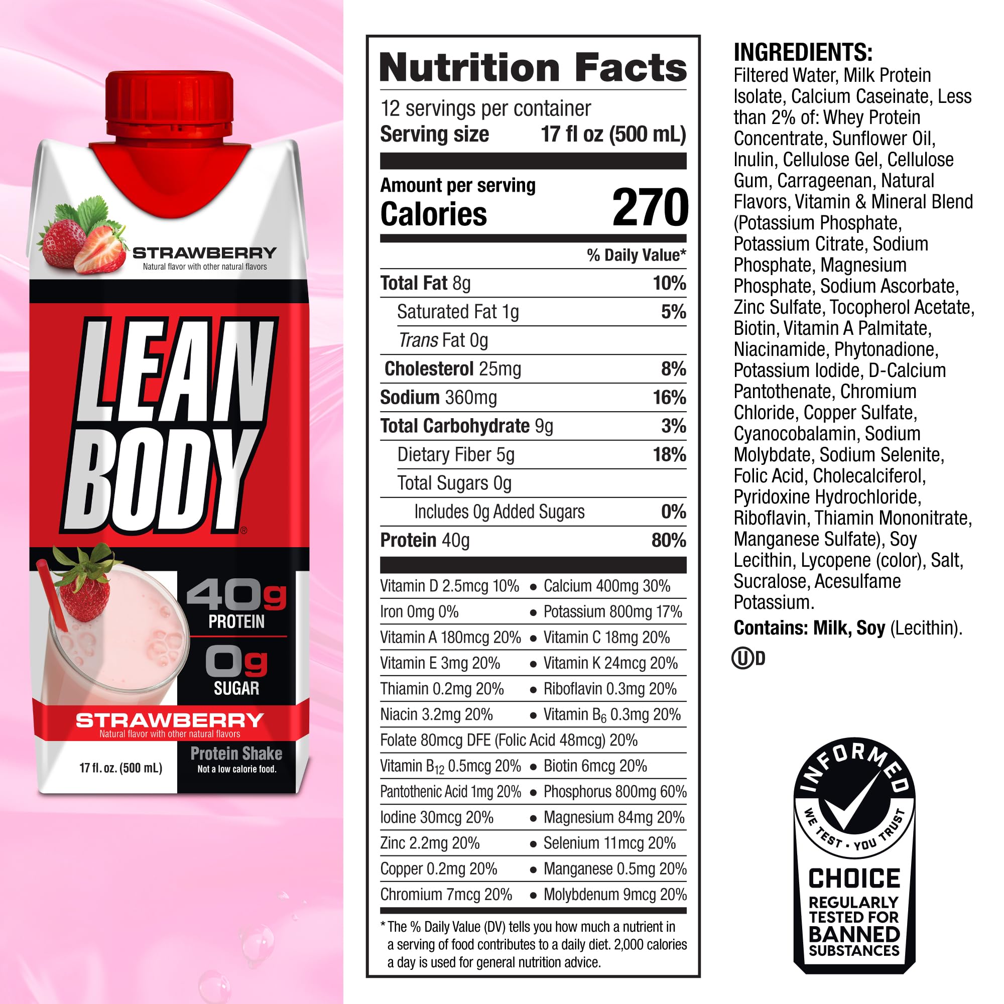 Labrada Lean Body Ready-to-Drink Strawberry Protein Shake, 40g Protein, Whey Blend - AB Mystery