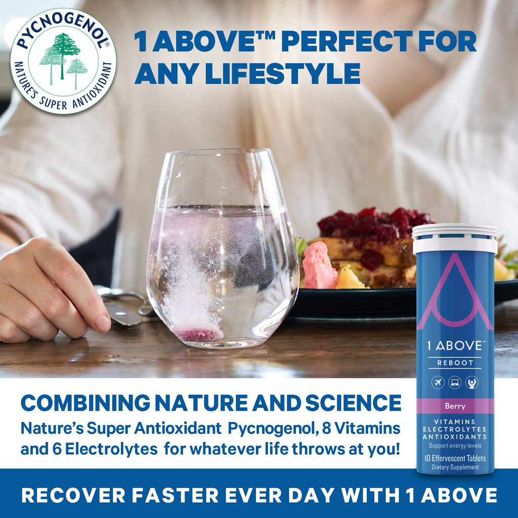 1Above Jet Lag Relief Tablets - Citrus-Flavored Effervescent Multivitamin with Pycnogenol Travel Supplement for Hydration, Energy - AB Mystery