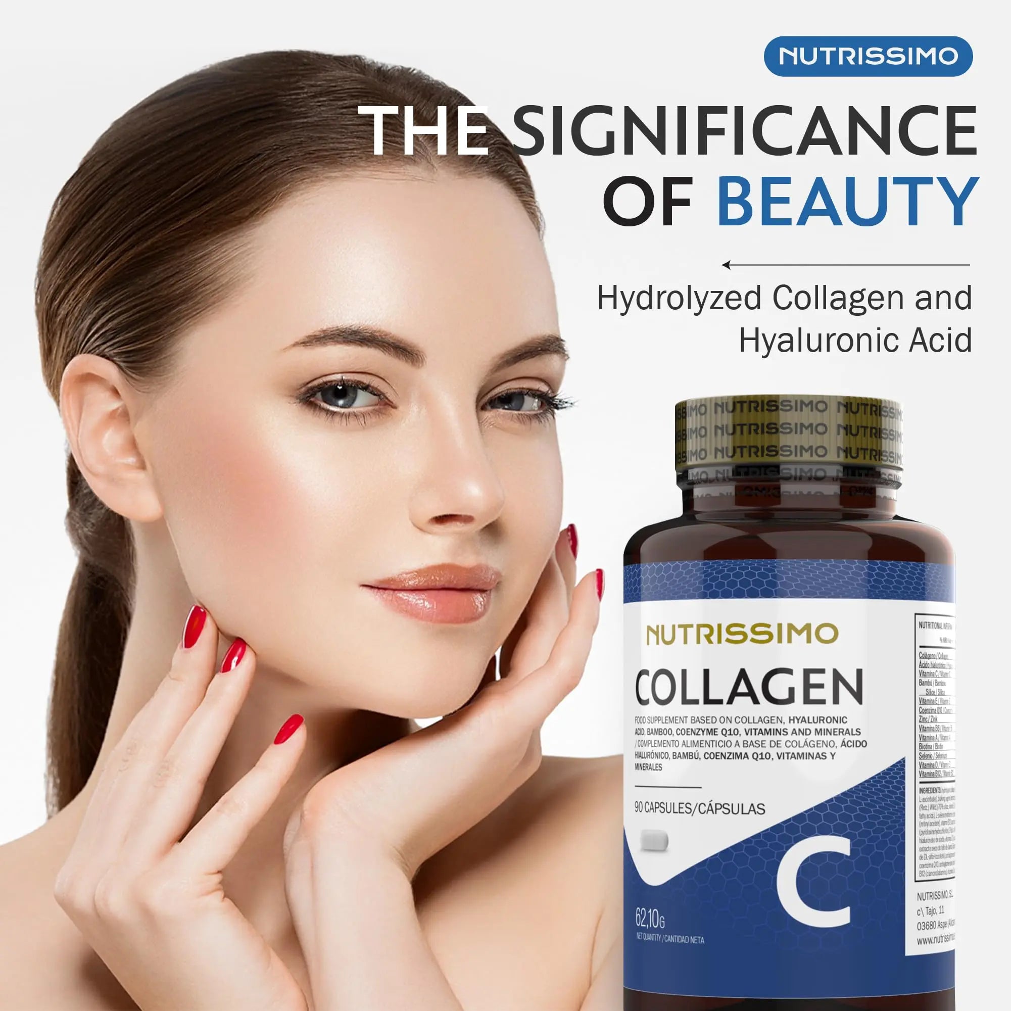 NUTRISSIMO Collagen + Hyaluronic Acid + Biotin + CoQ10 + Vitamins A, C (non-acidic), D and B12 + Zinc - AB Mystery