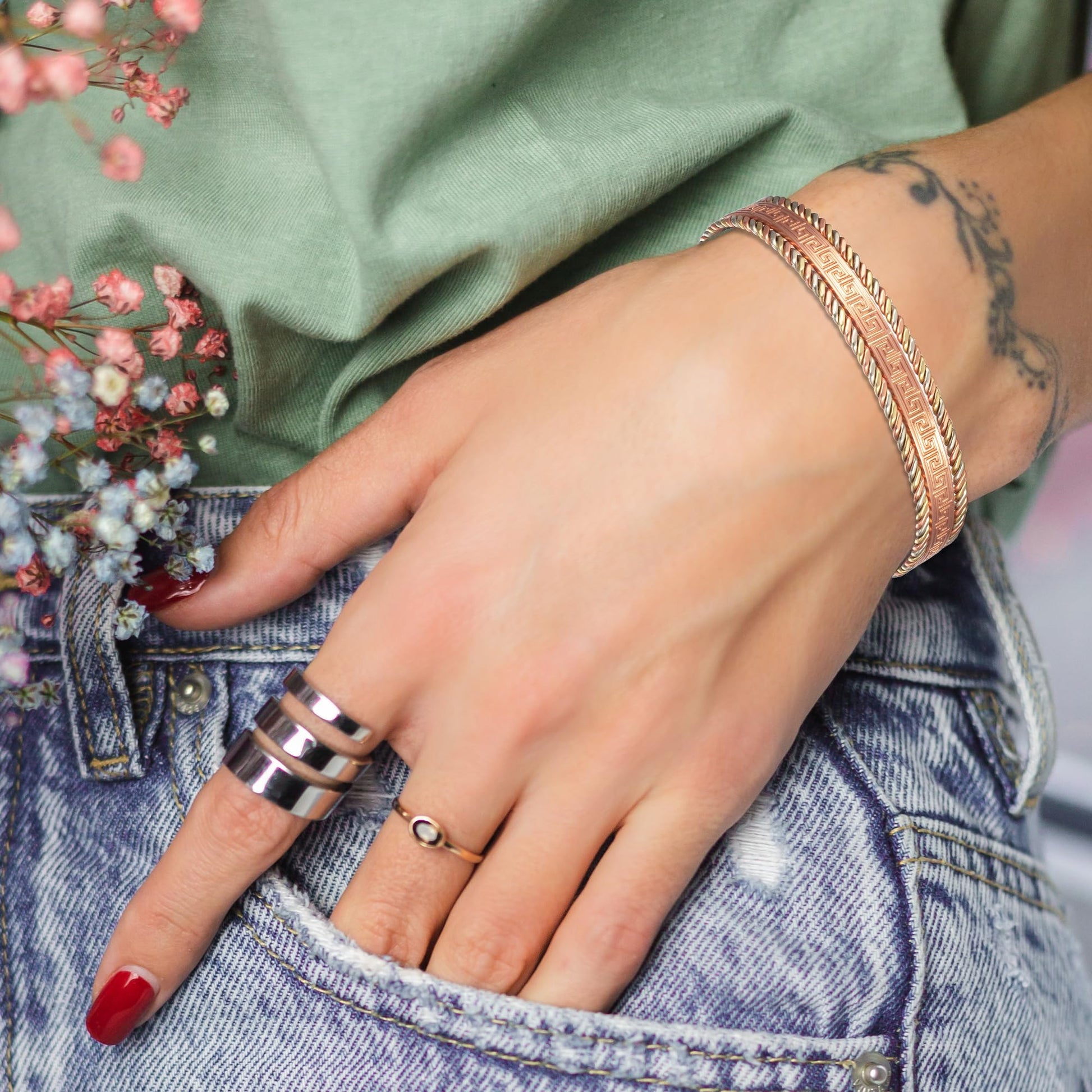 EnerCoppeX Copper Magnetic Bracelet for Women, 99.99% Pure Copper Cuff with 3500 Gauss Magnets (A) - AB Mystery