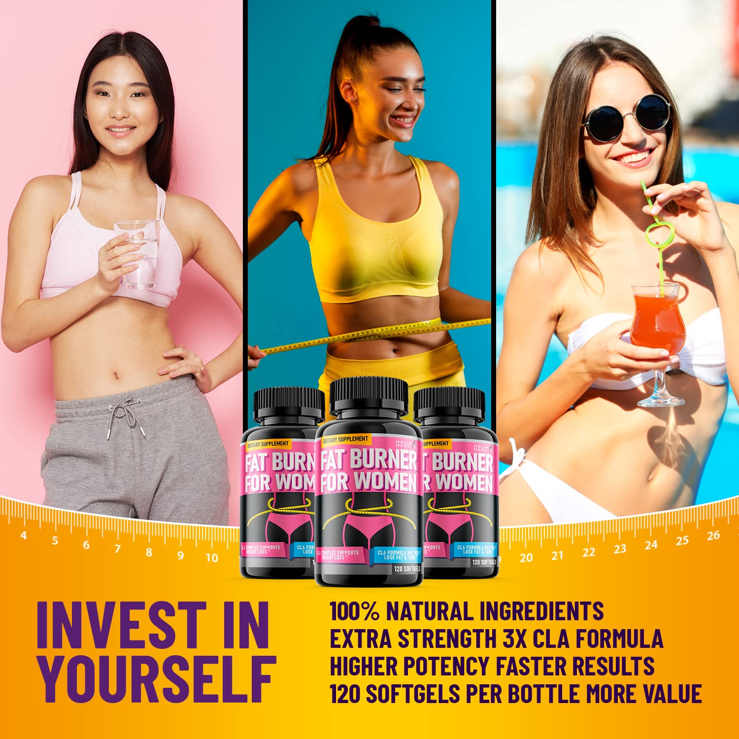 Helix Heal Belly Fat Burner for Women - Lose Stomach Fat w/Softgel Diet Pills - AB Mystery