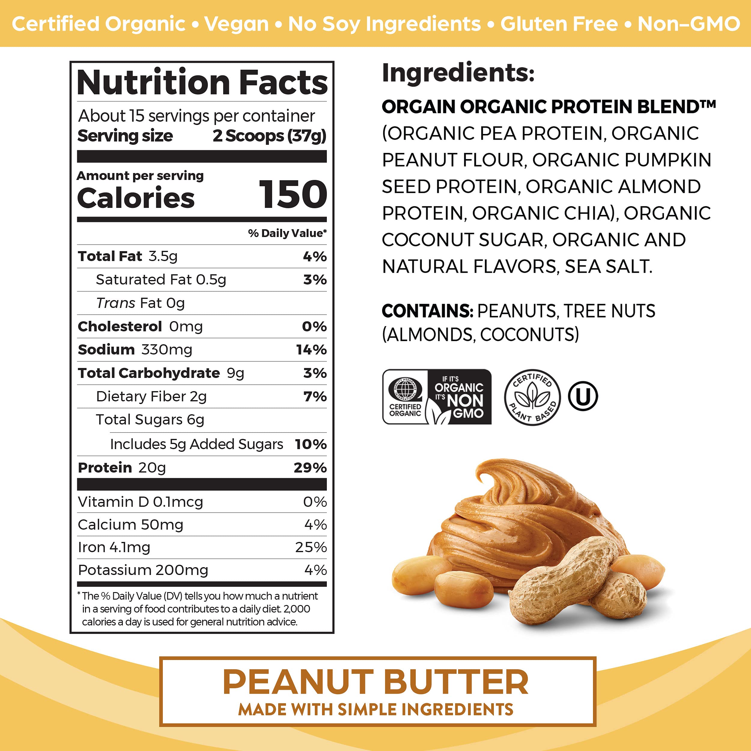 Orgain Organic Simple Vegan Protein Powder, Peanut Butter - 20g Plant Based Protein - AB Mystery