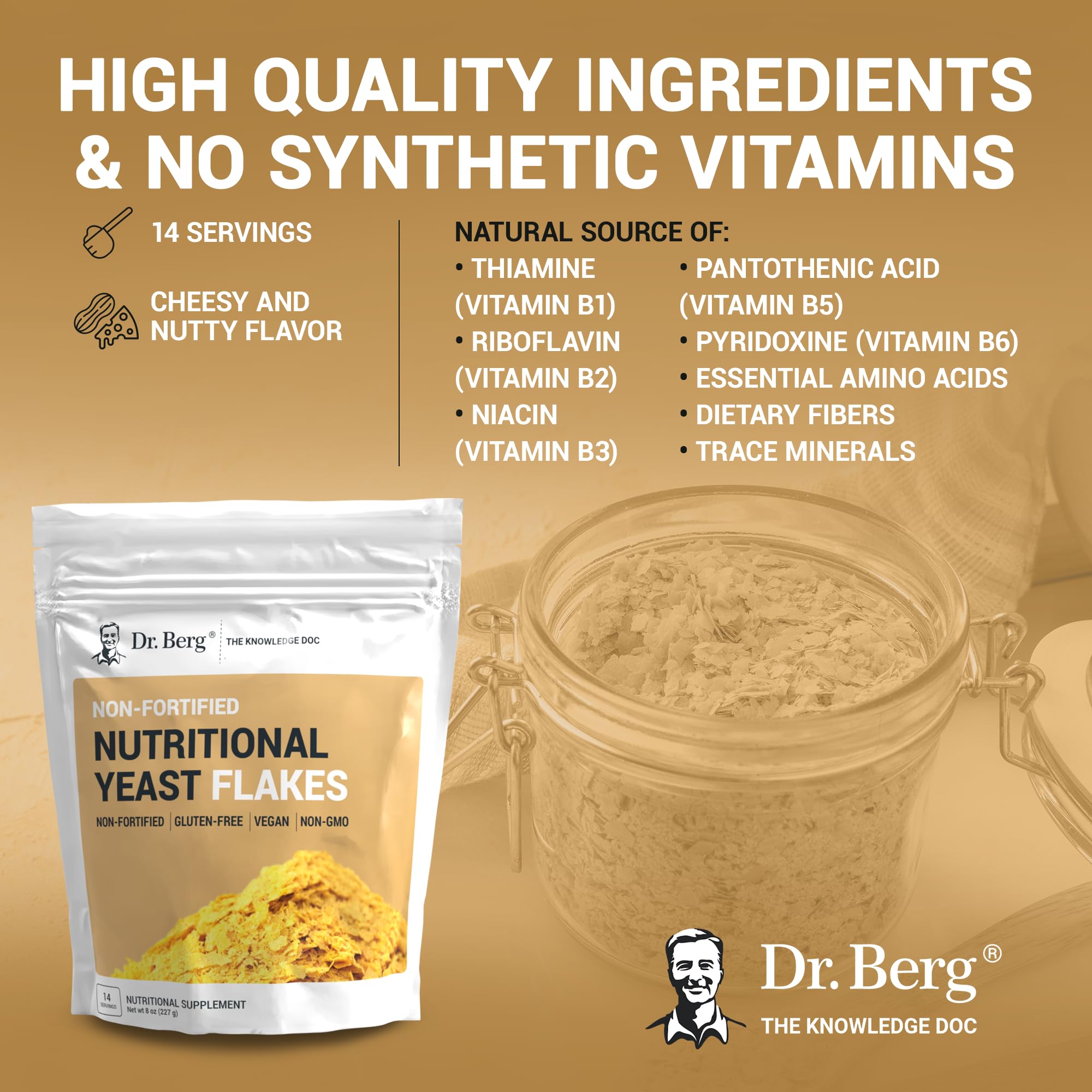 Dr. Berg Premium Nutritional Yeast Flakes - Delicious Non-Fortified Nutritional Yeast - AB Mystery