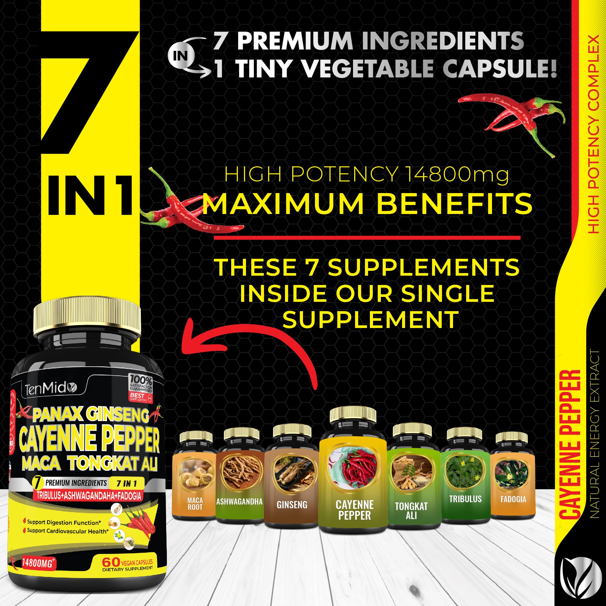 2 Packs 60 Caps 14800mg - Cayenne Pepper Supplements Extract Capsules - Tongkat Ali - AB Mystery