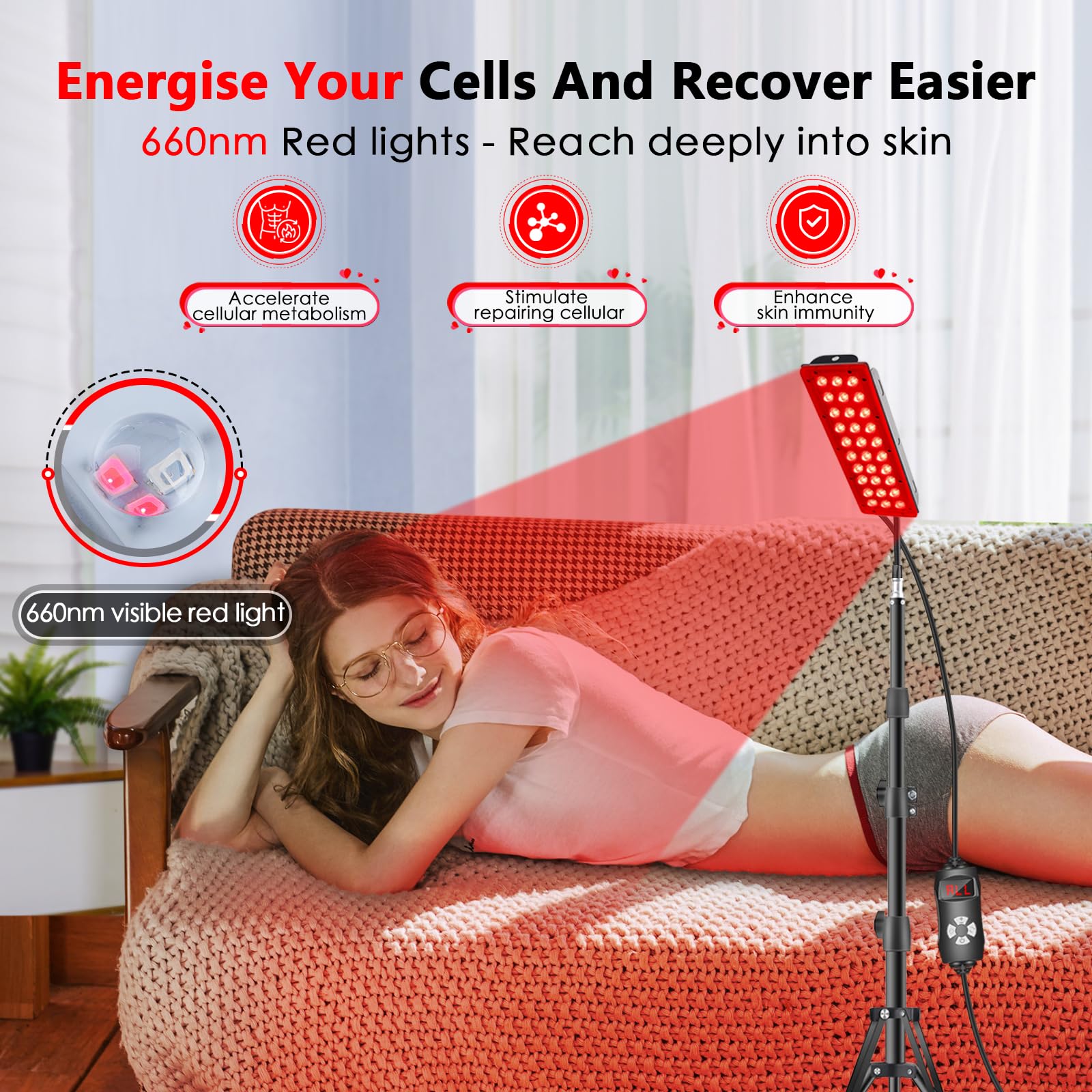 RUISQM Red Light Therapy Lamp, Infrared Light Therapy with Stand - 660nm Redlight & 850nm - AB Mystery