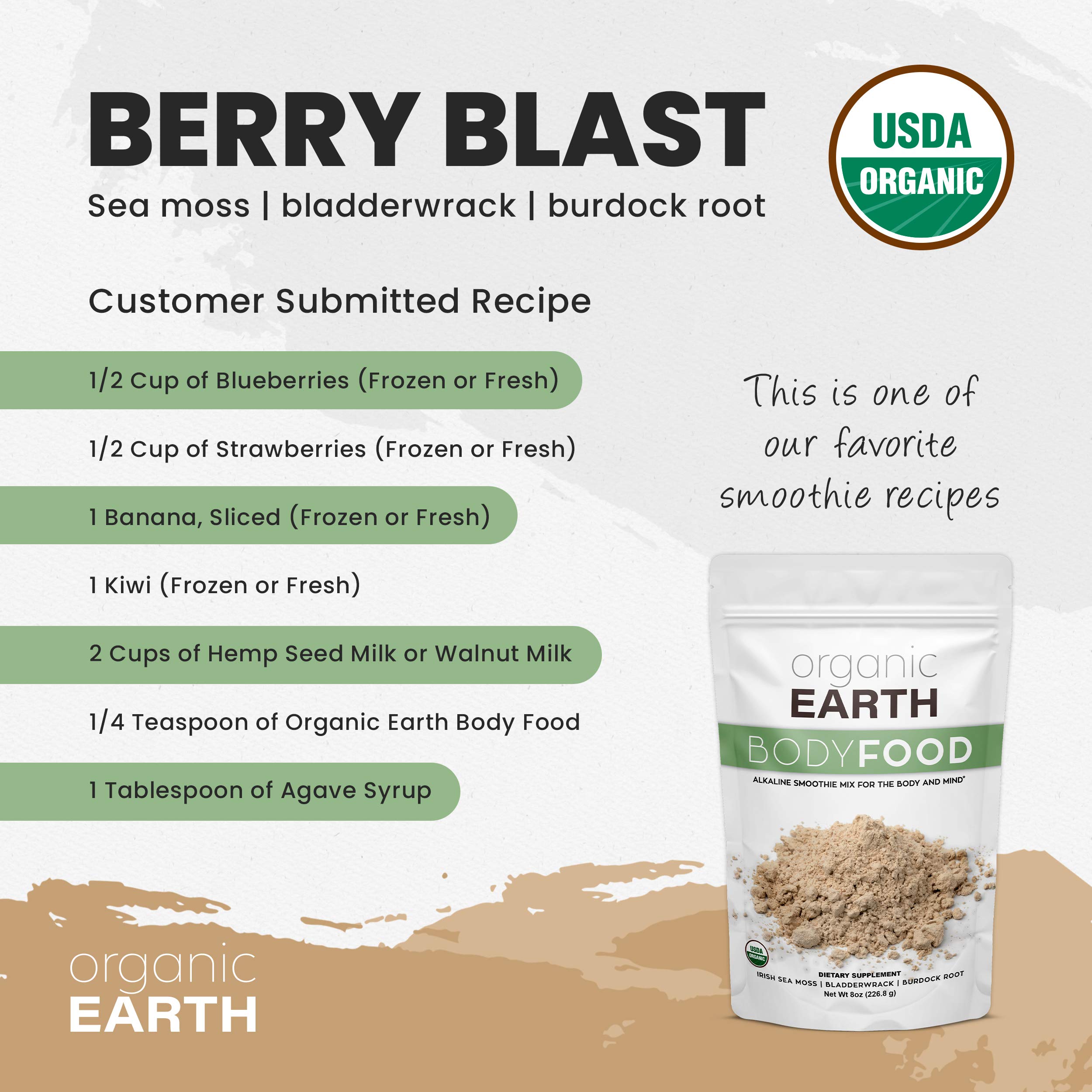 Organic Earth Irish Sea Moss Powder 8oz - Wildcrafted Sea Moss Organic with Bladderwrac - AB Mystery