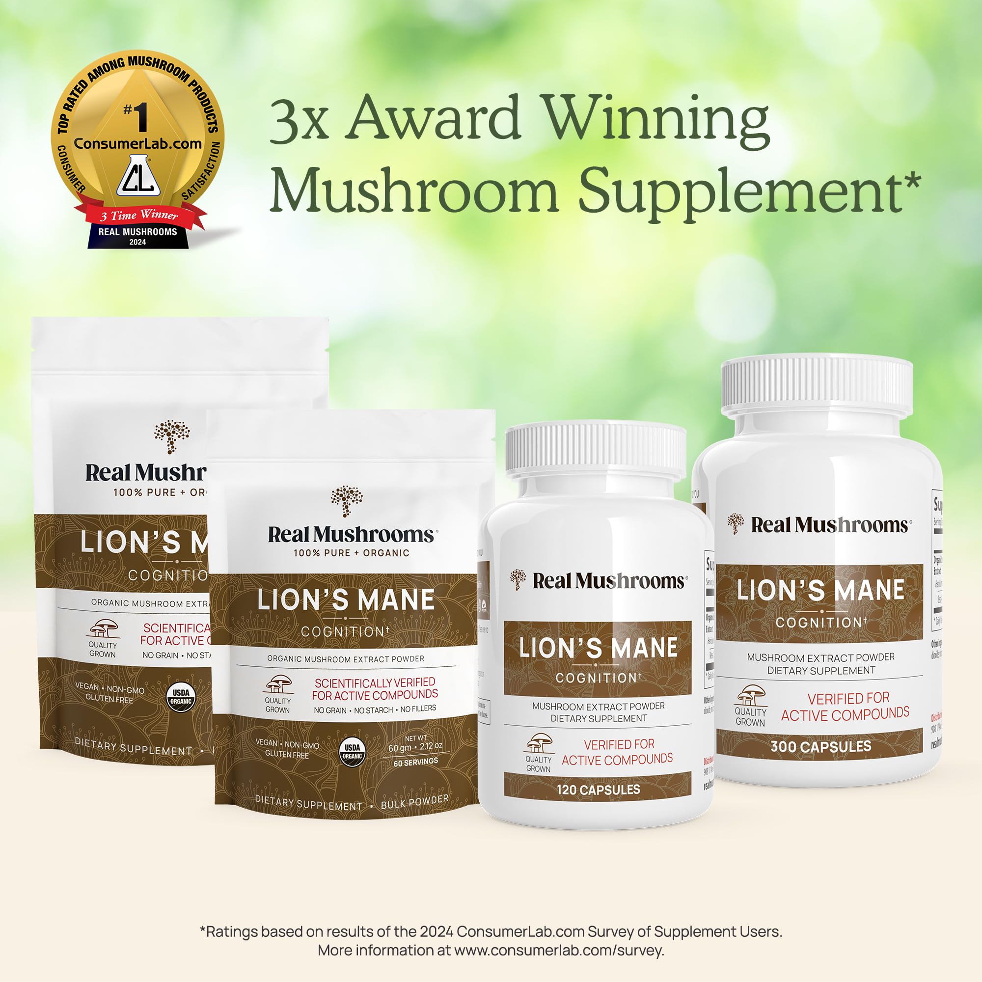 Real Mushrooms Lion’s Mane Powder - Organic Lions Mane Mushroom Extract - AB Mystery
