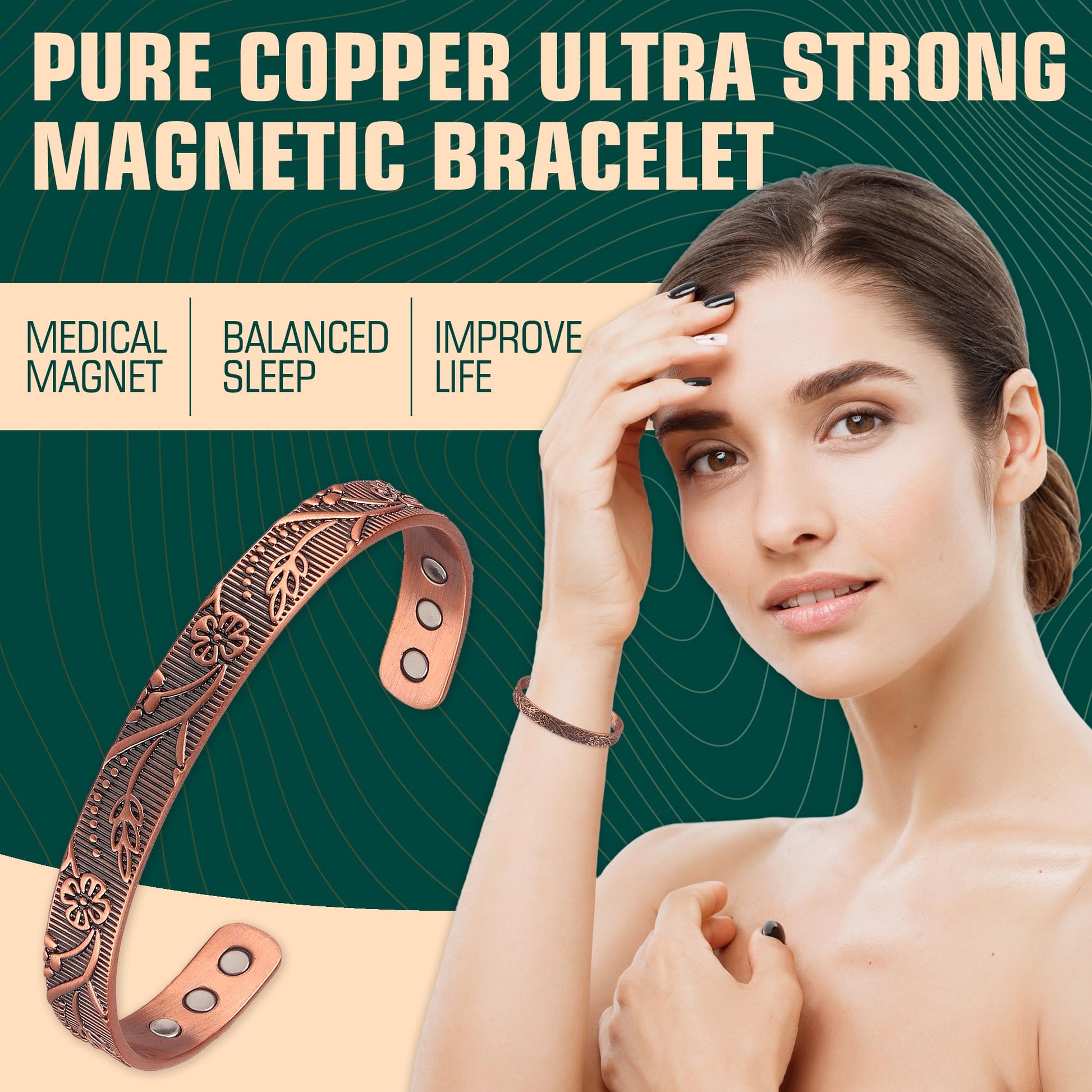 FASCIO Copper Bracelets and Copper Ring for Women Men,Adjustable Magnetic Lymphatic - AB Mystery