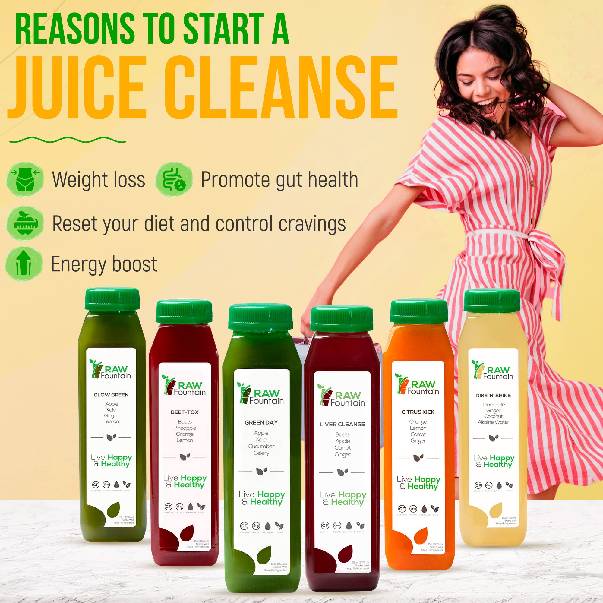 3 Day Juice Cleanse by Raw Fountain, All Natural Raw Detox Cleanse, Liquid Juice Diet - AB Mystery