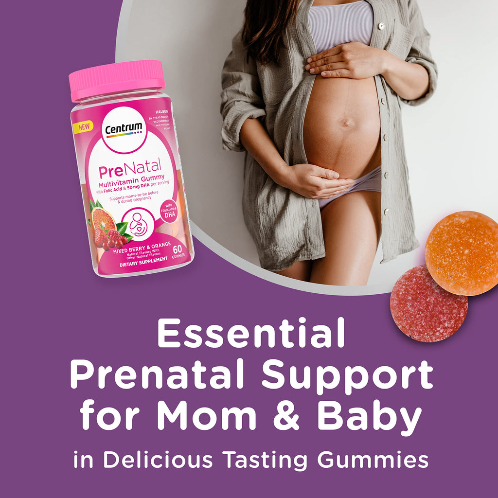Centrum Prenatal Multivitamin Gummies with DHA and Folic Acid, Mixed Berry and Orange Flavors Centrum