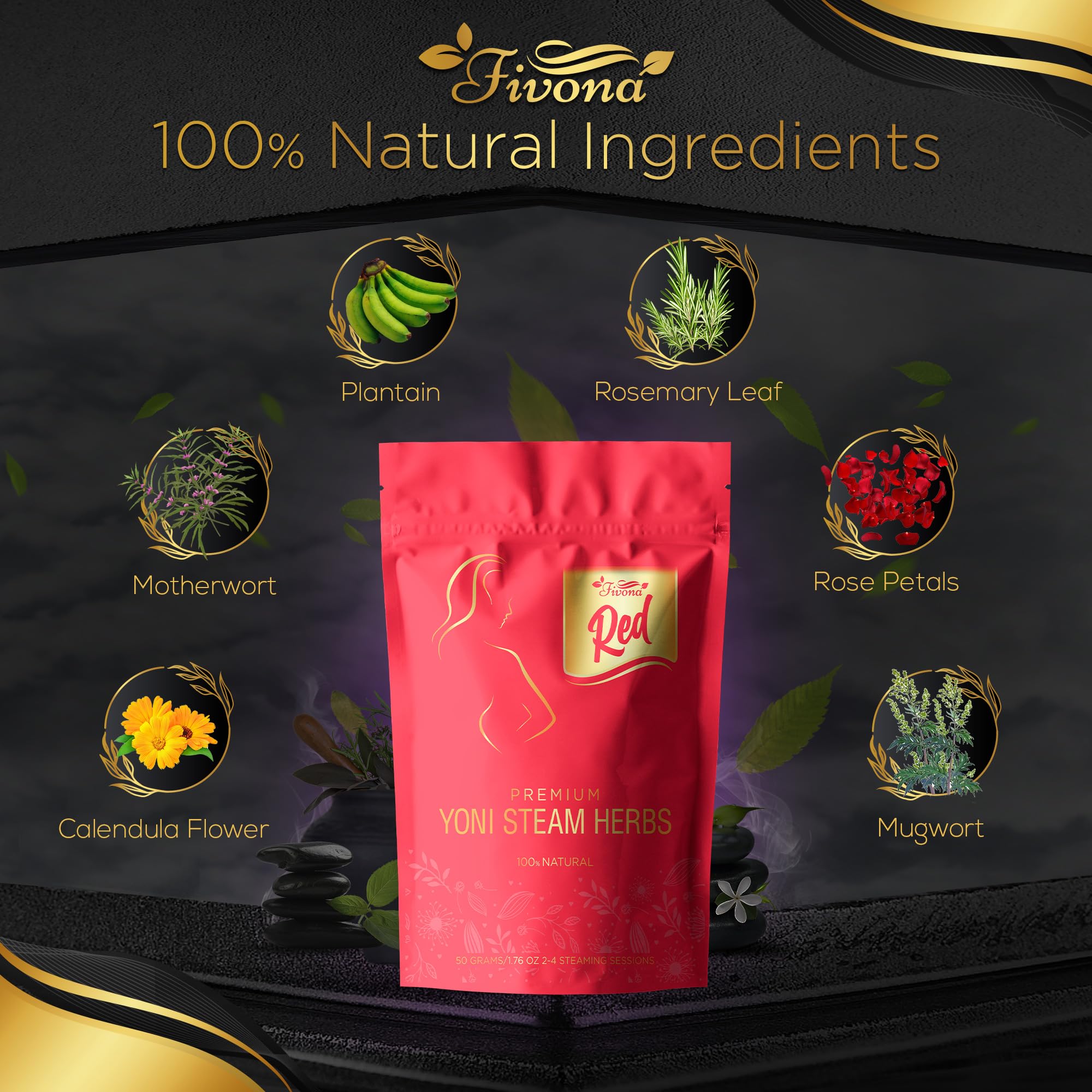 Fivona 4-in-1 Feminine Care Kit, Yoni Oil, Yoni Soap, Yoni Steaming Pot and Red Premium V Steam Herbs - AB Mystery