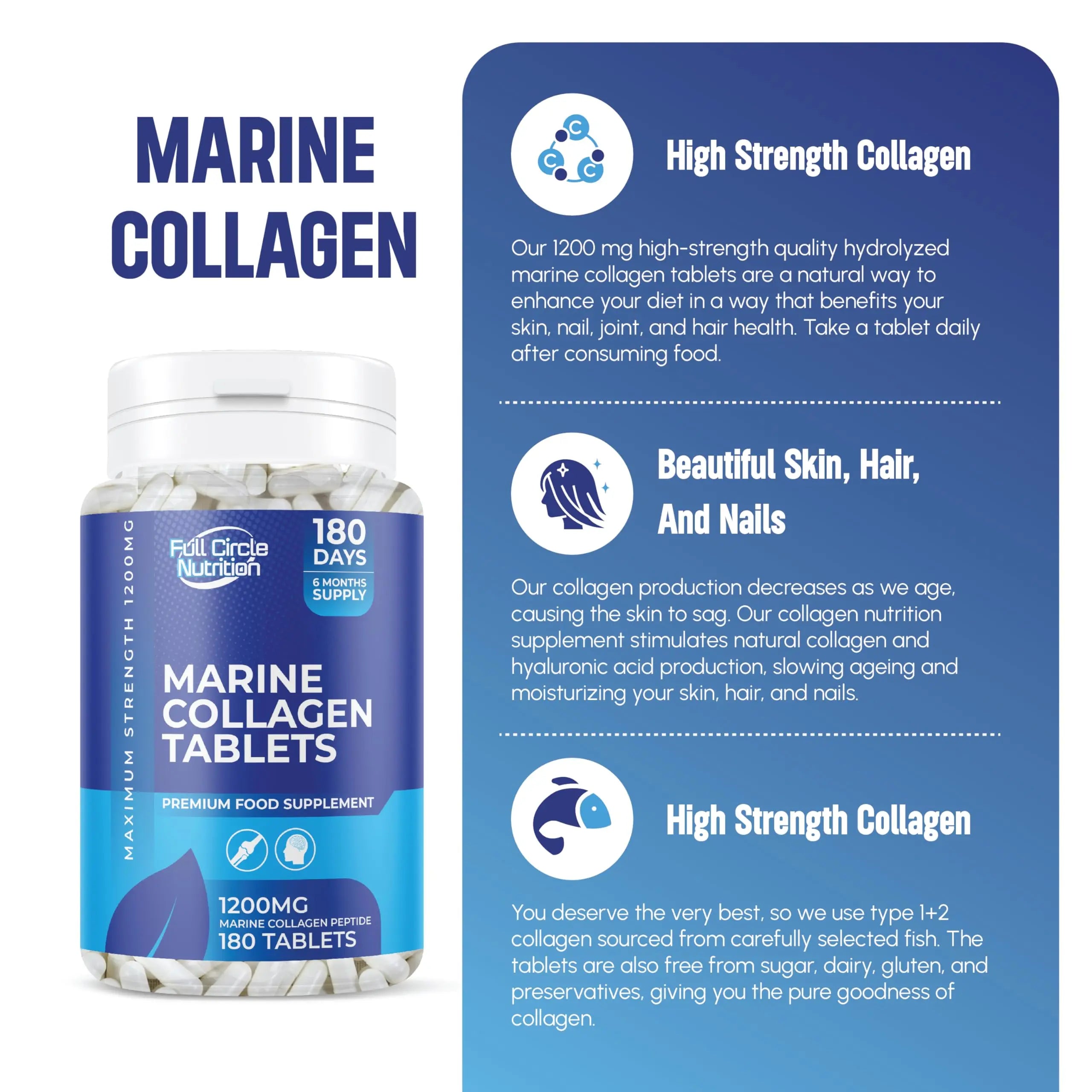 Marine Collagen Tablets 1200MG - 2400MG - 180 Days Supply - AB Mystery