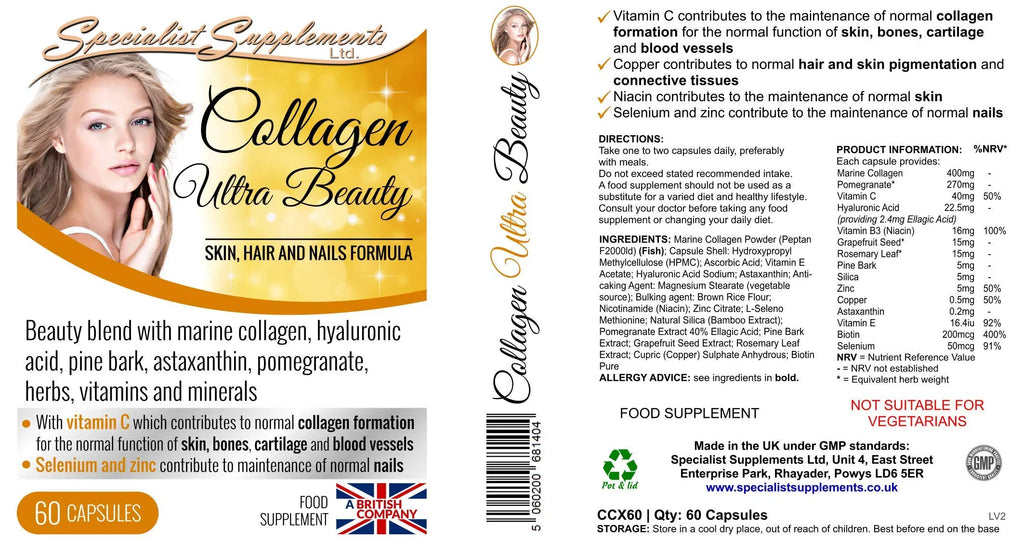 Specialist Supplements Collagen Ultra Beauty Marine Collagen, Hyaluronic Acid, Vitamin, Mineral - AB Mystery