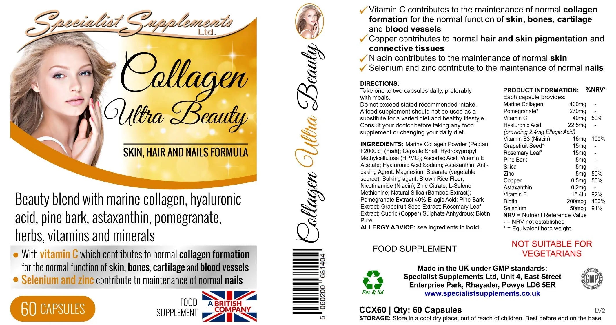 Specialist Supplements Collagen Ultra Beauty Marine Collagen, Hyaluronic Acid, Vitamin, Mineral - AB Mystery