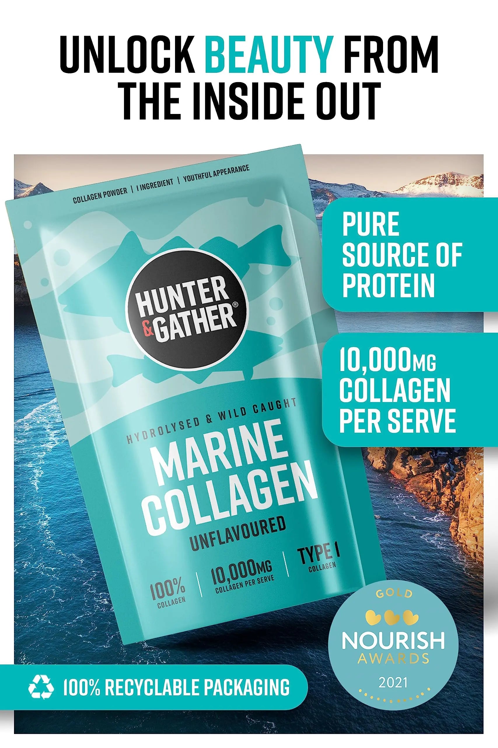 Hunter & Gather Marine Collagen Powder 300g | Pure Unflavoured Premium Hydrolysed Wild Caught Marine Collagen Hunter & Gather