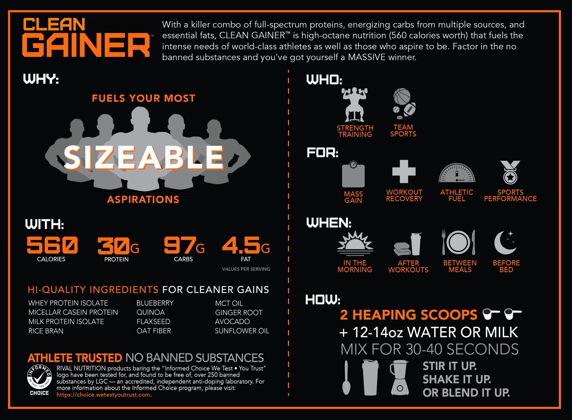 Rivalus Clean Gainer - Cookies & Cream, 5lbs - AB Mystery