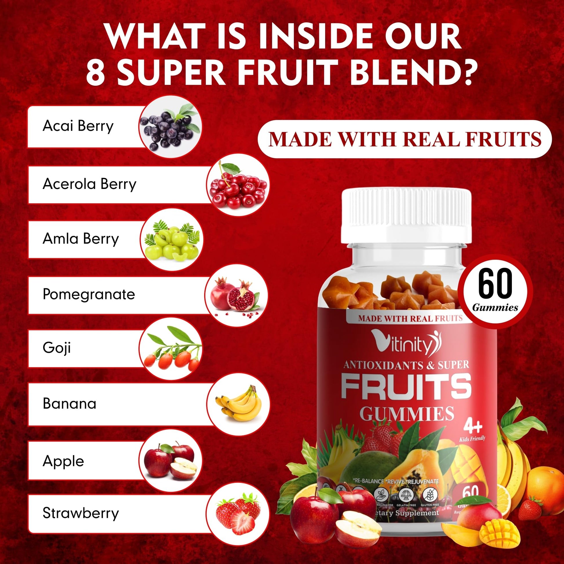 VITINITY Made with Real Super Fruits Delicious Gummy Supplement,Men,Women & Kids - AB Mystery
