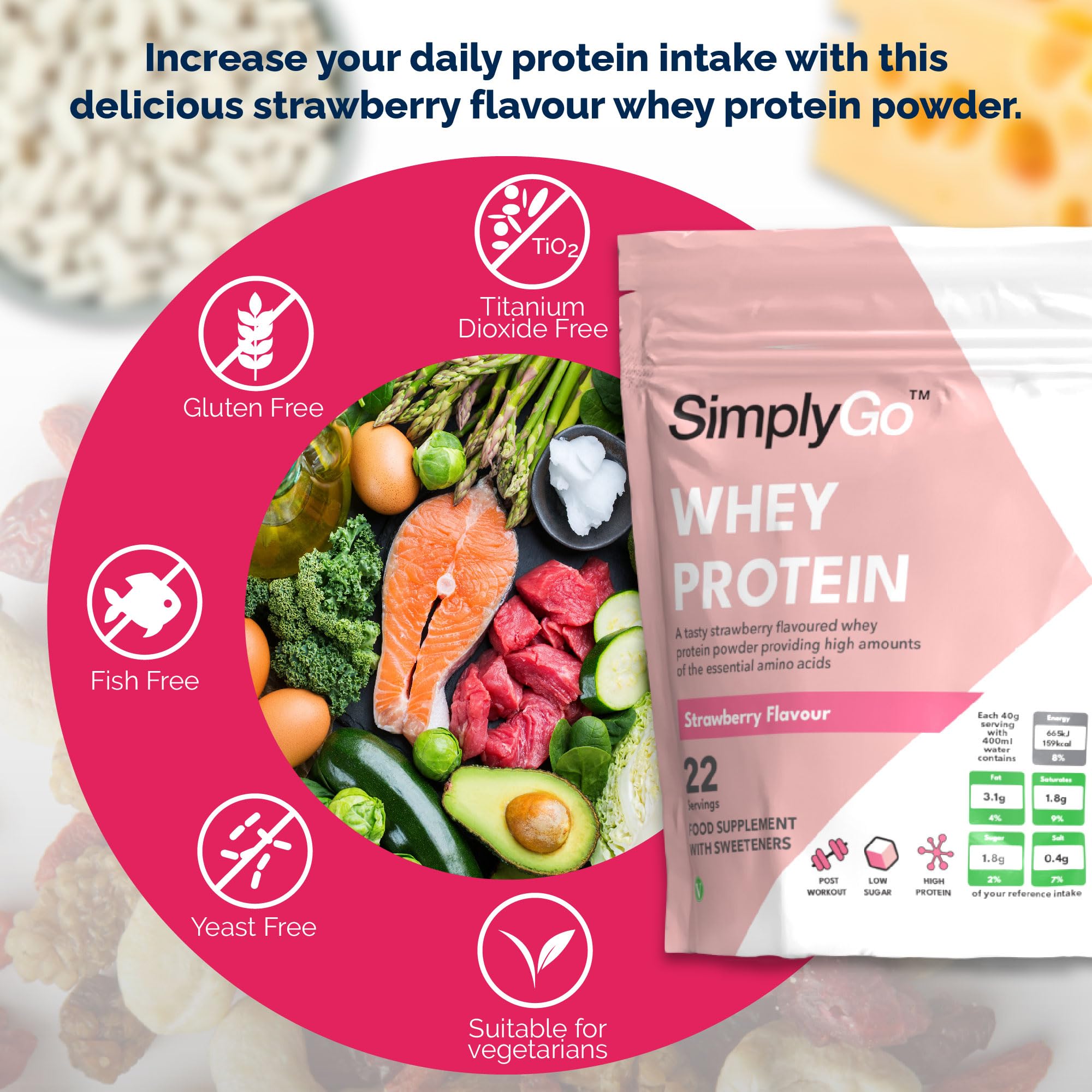 SimplyGo Whey Protein Powder | 900g | Simply Add 30g to Water, Juice or Shakes Simply Supplements